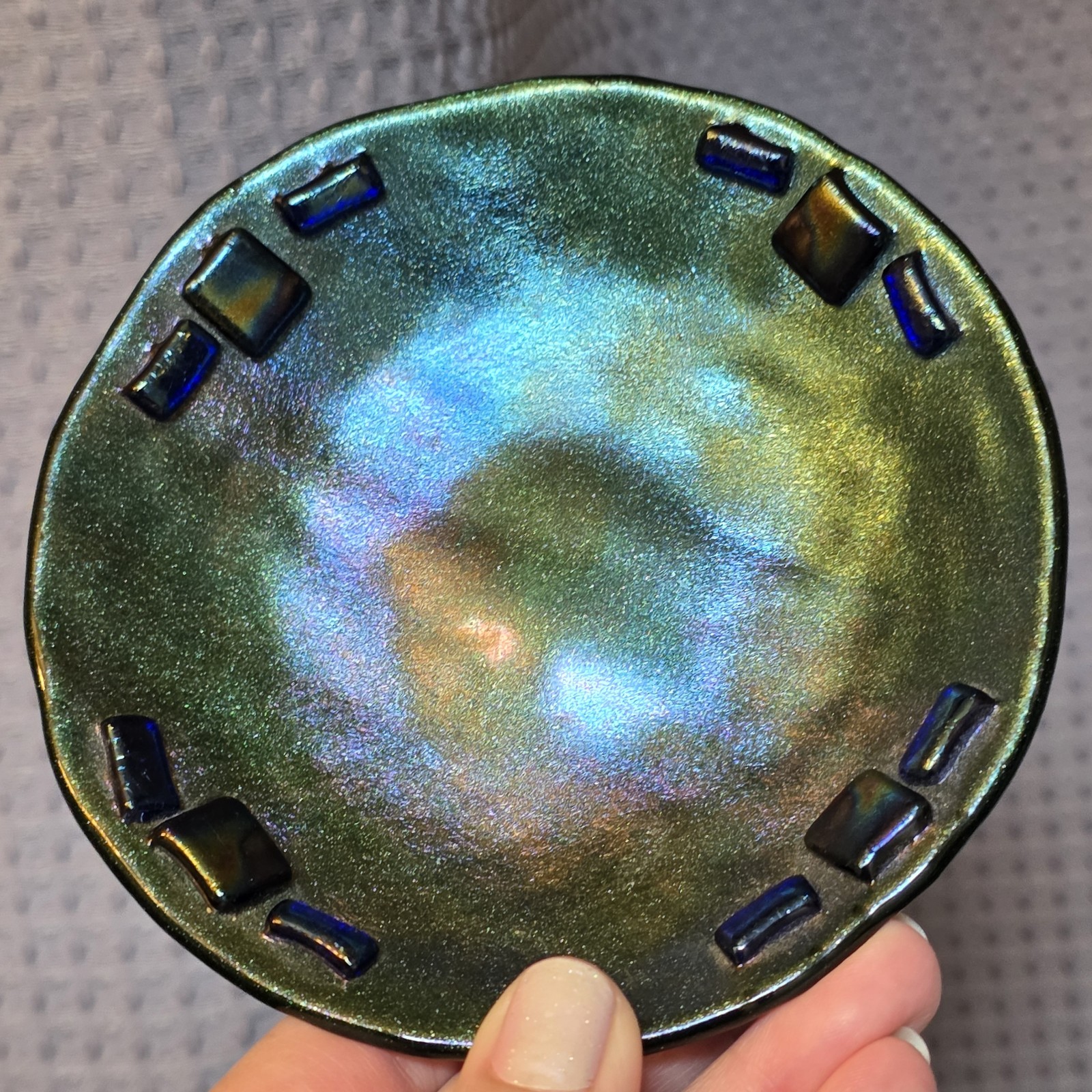 Artisan Fused Studio Art Glass Dichroic Plate -Highly Iridescent