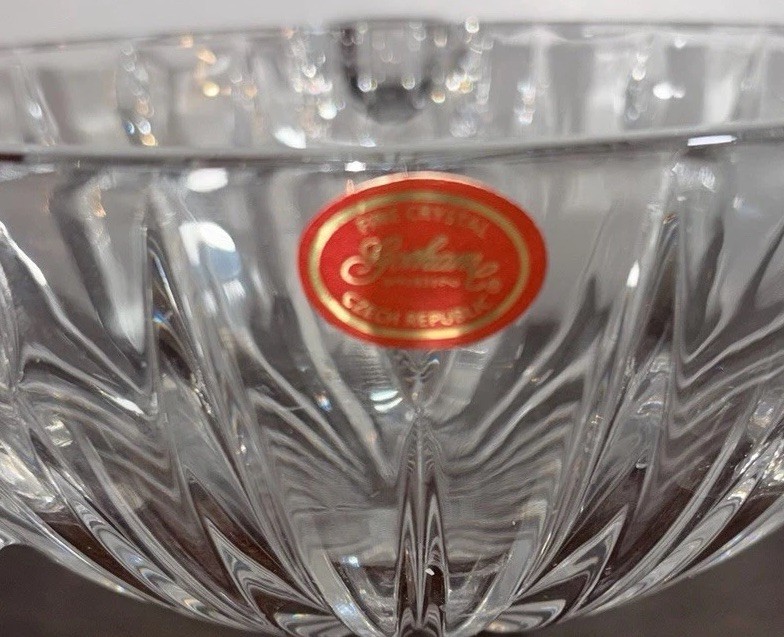 Bohemia Crystal Czech Republic Footed Centerpiece Bowl 3-Handle Lead Crystal- 8”