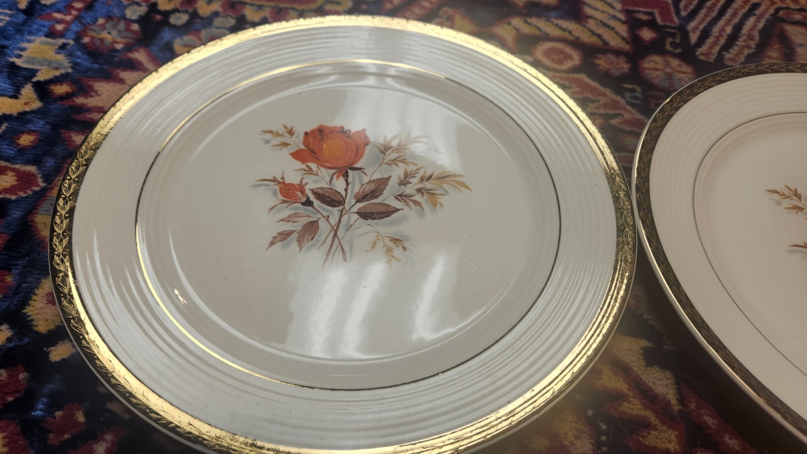 6 Triumph American Limoges-Vermillion Rose 9.25 Inch Plates Sebring Ohio 22k
