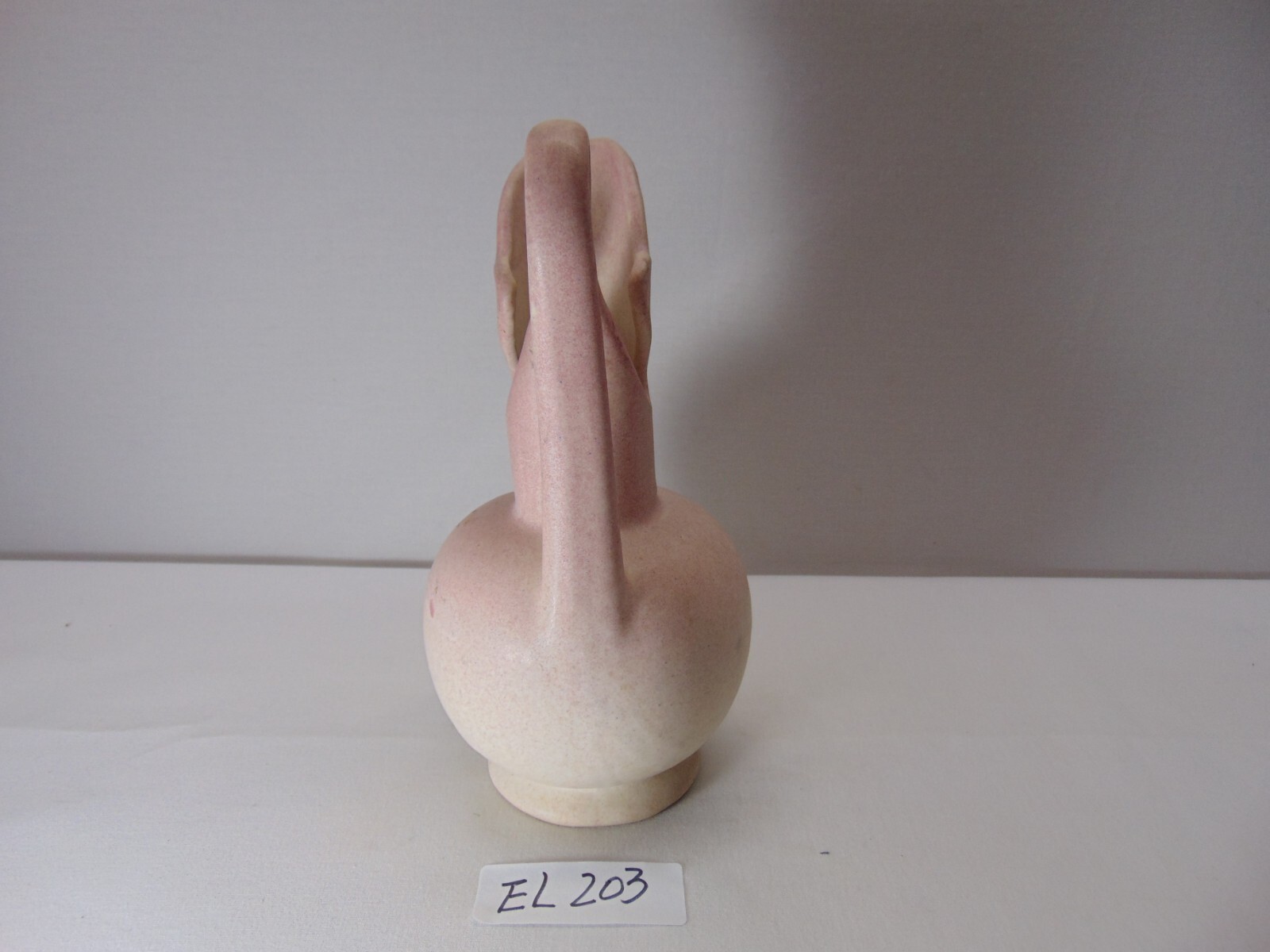 VINTAGE NILOAK PITCHER OZARK ART POTTERY ART DECO PINK & WHITE 9 1/4″ Tall