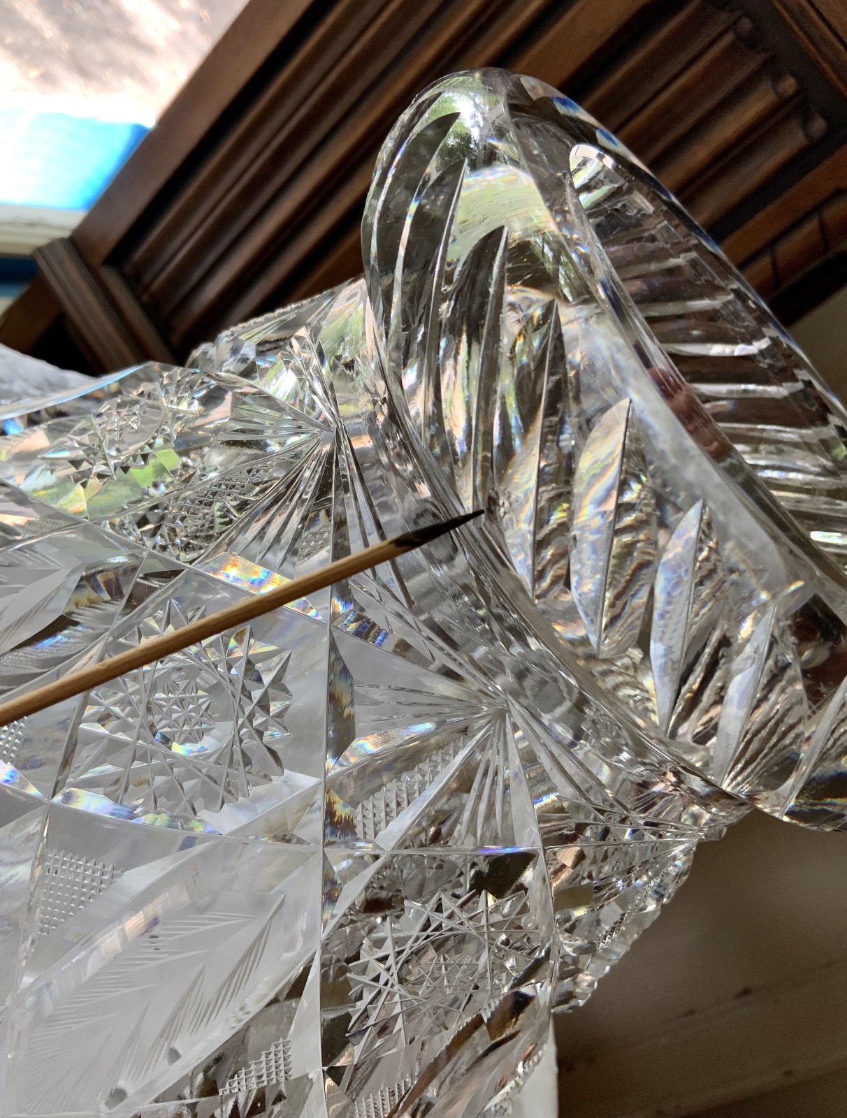 AMERICAN BRILLIANT CUT GLASS PUNCH BOWL BASE STAND C.1900 (MISSING BOWL)