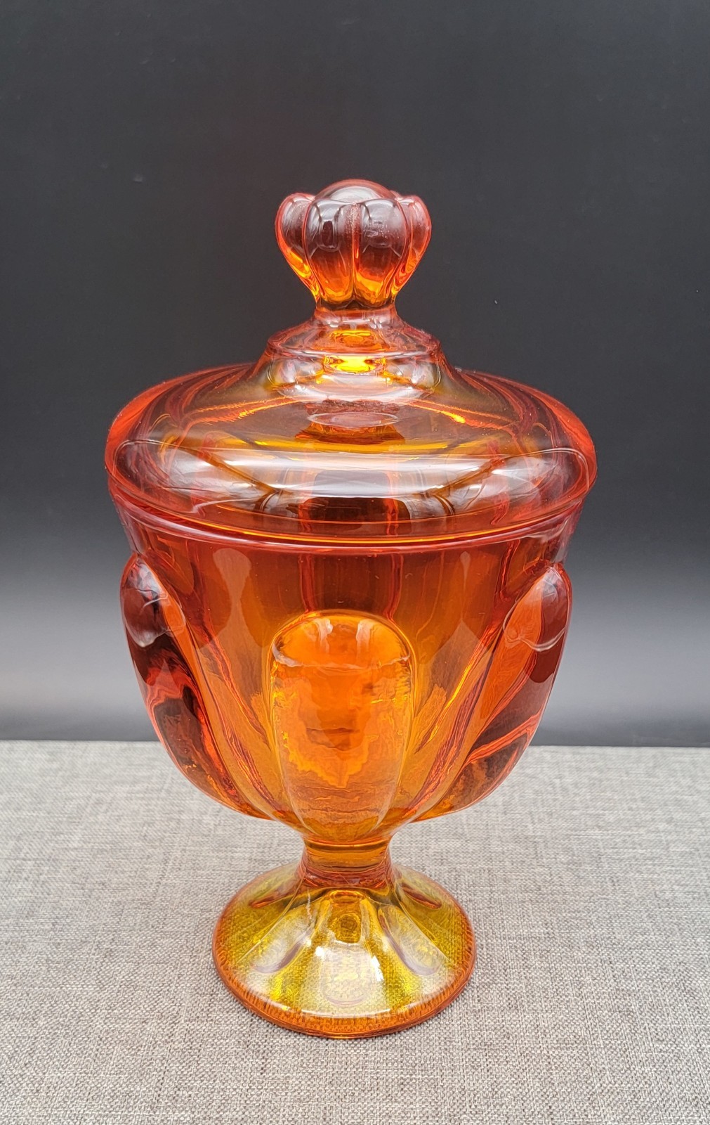 Viking Art Glass Persimmon Orange Mint Jar Candy Dish, 8″ Tall