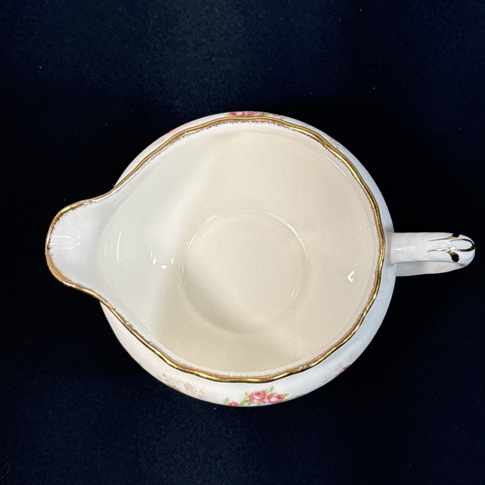 Pope Gosser FLORENCE Creamer & Sugar Pink Rose Garland Scalloped Gold Edge 1944