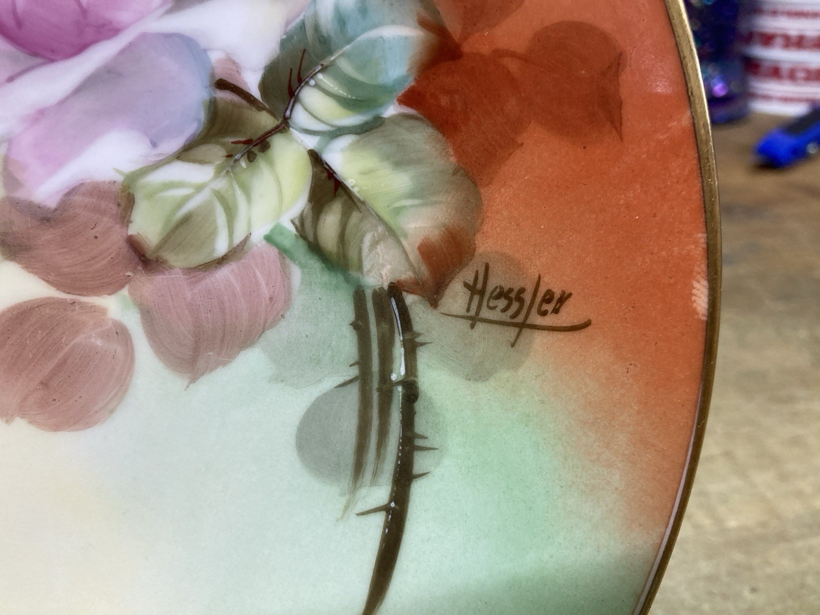 Antique Hand Painted J P Limoges / Pickard China Plate / Roses / Hessler