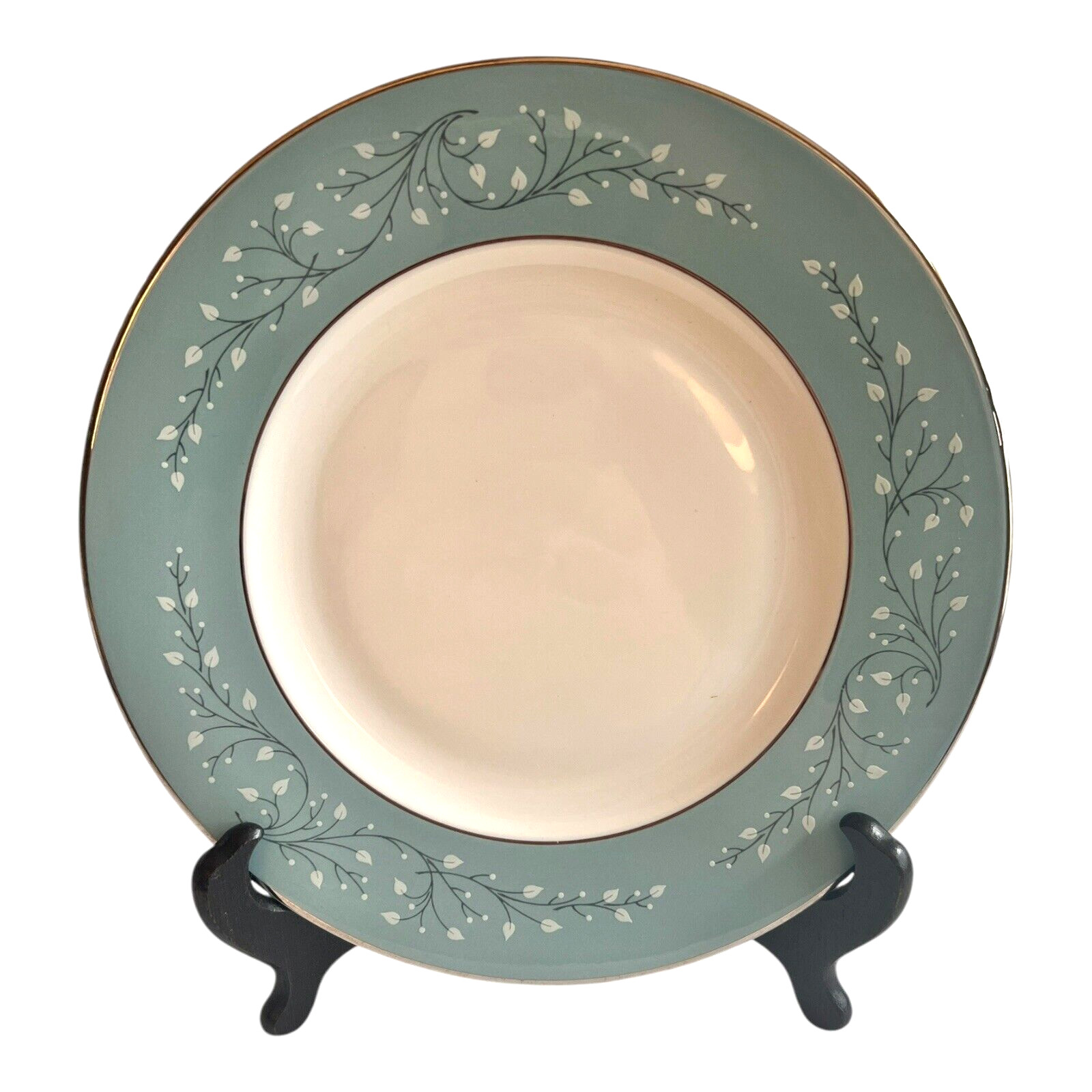 Syracuse Minuet Fine China 8″ Salad Plate White w Blue Leaves Vines Platinum Rim