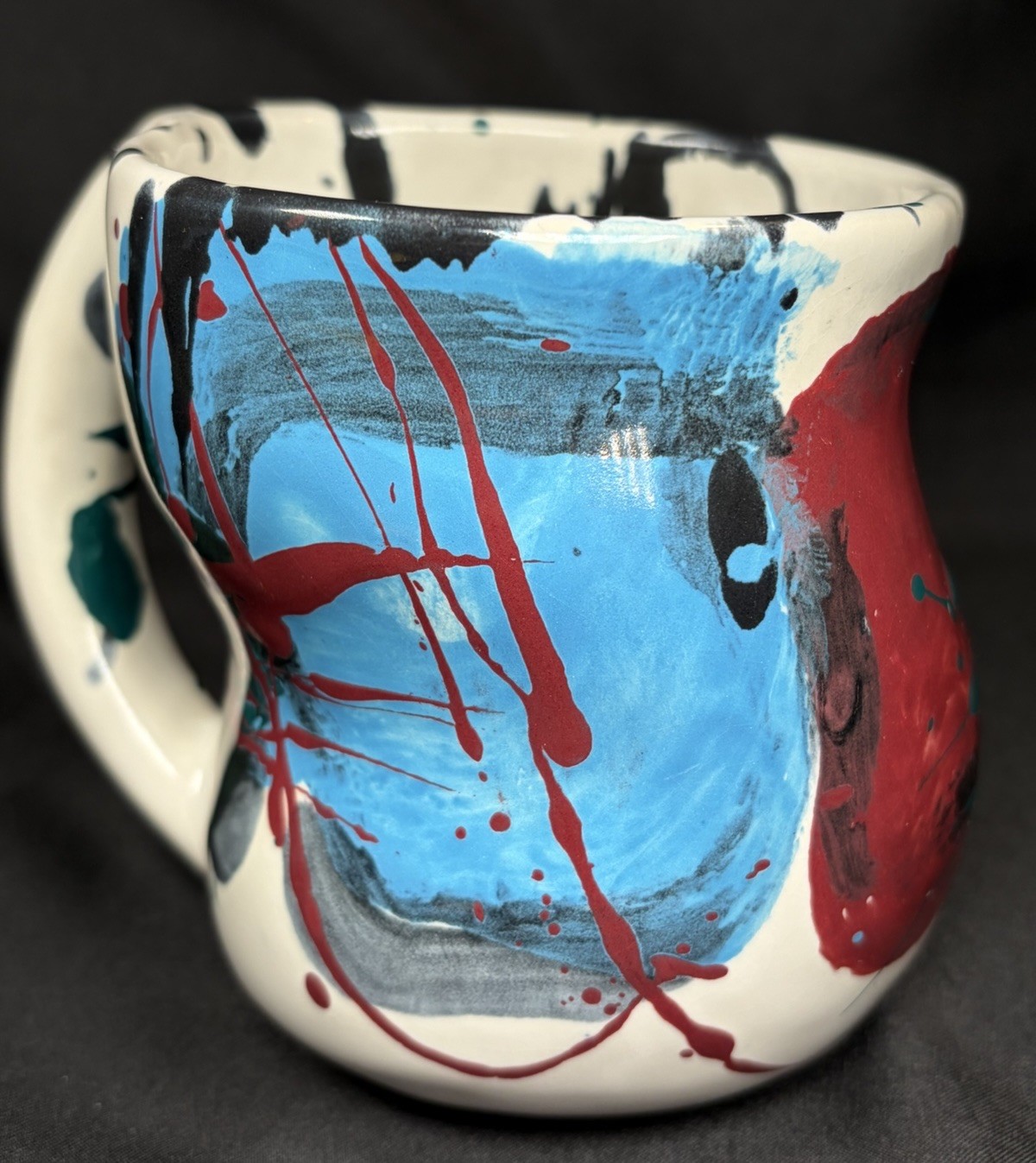RARE CHARLES NALLE Studio Art Pottery Mug ABSTRACT Contemporary Splatter Multi