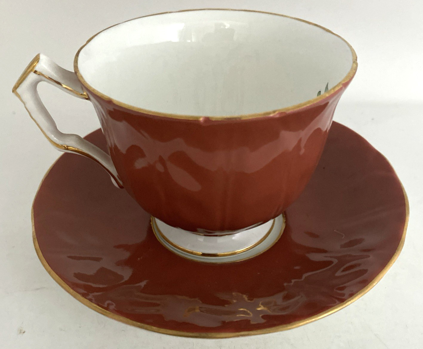 2- Aynsley Pembroke Teacups And Saucers Rust And Blue w/ Gold Trim