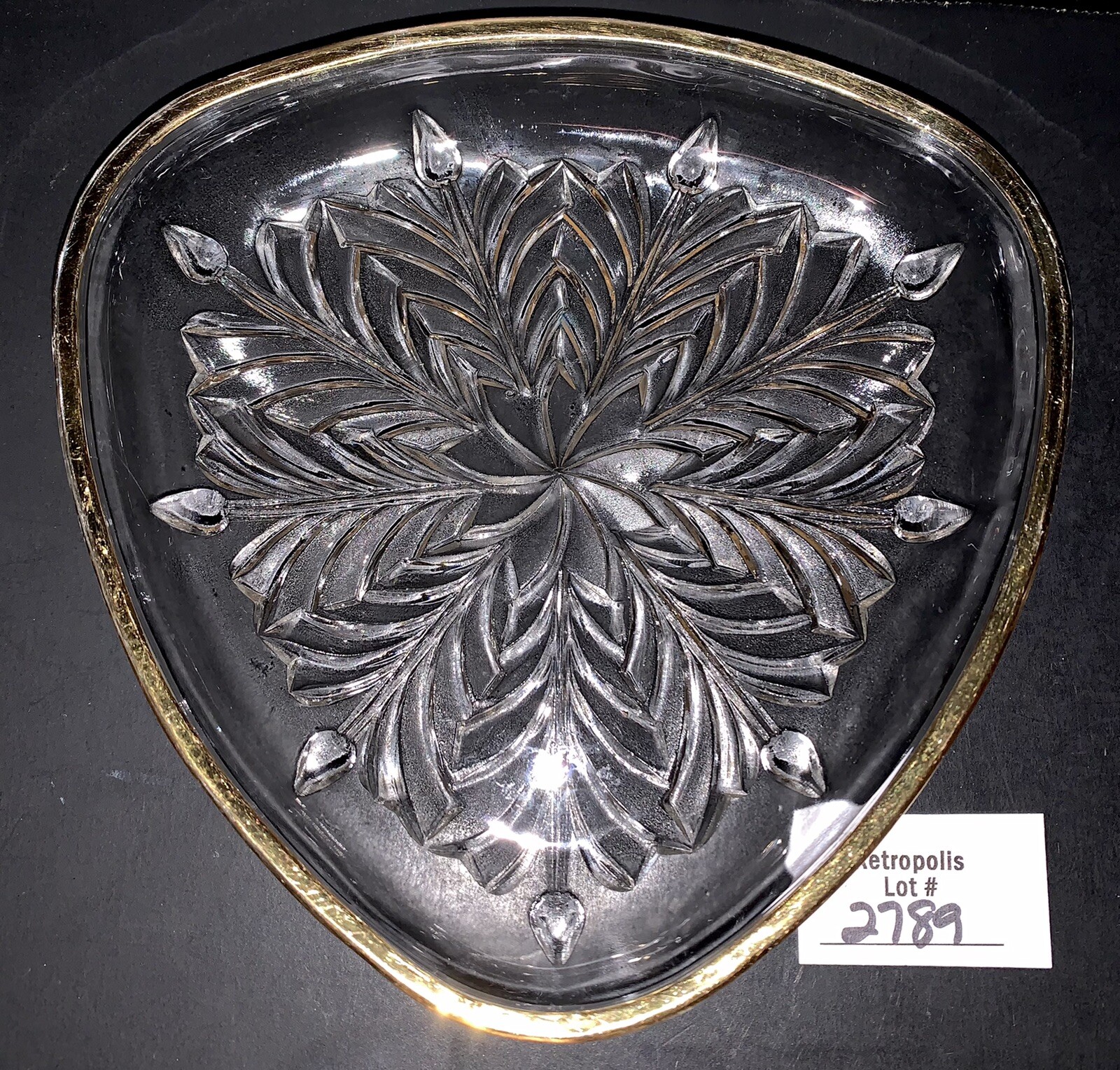 7 Jeannette Glass Plates FEATHER Gold Trim Candy Nut Dishes Vintage