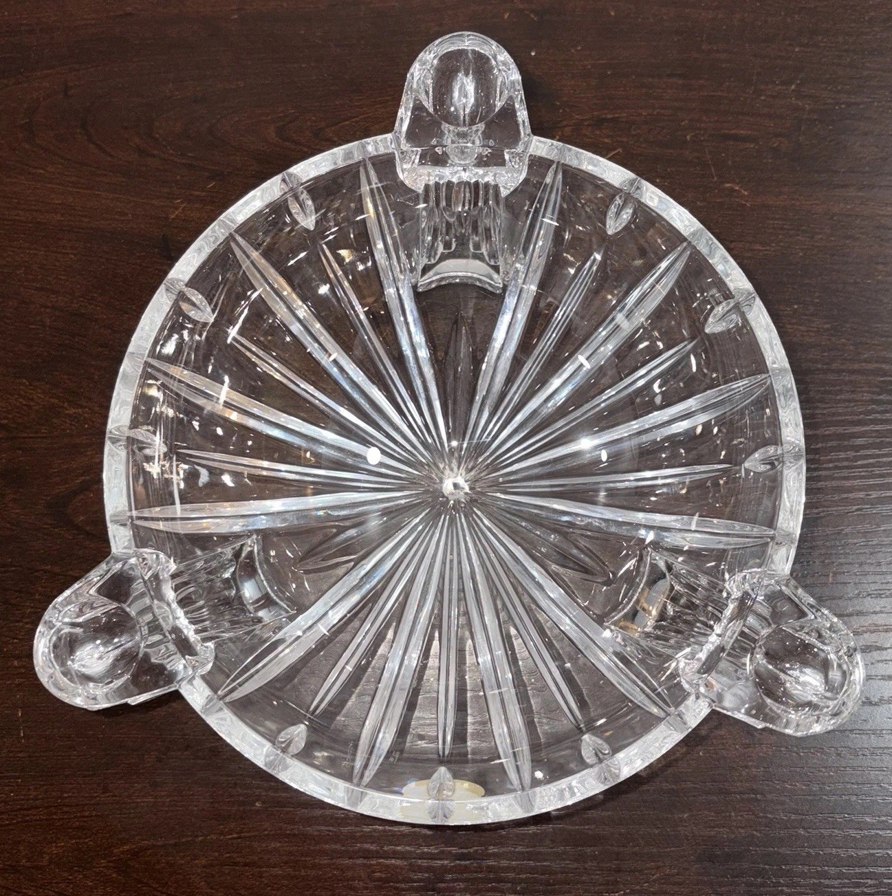 Bohemia Crystal Czech Republic Footed Centerpiece Bowl 3-Handle Lead Crystal- 8”
