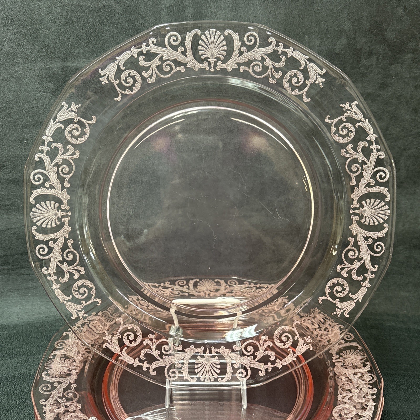 Fostoria VERSAILLES- PINK Etched Design (Large) Dinner Plate 10 1/4 inches