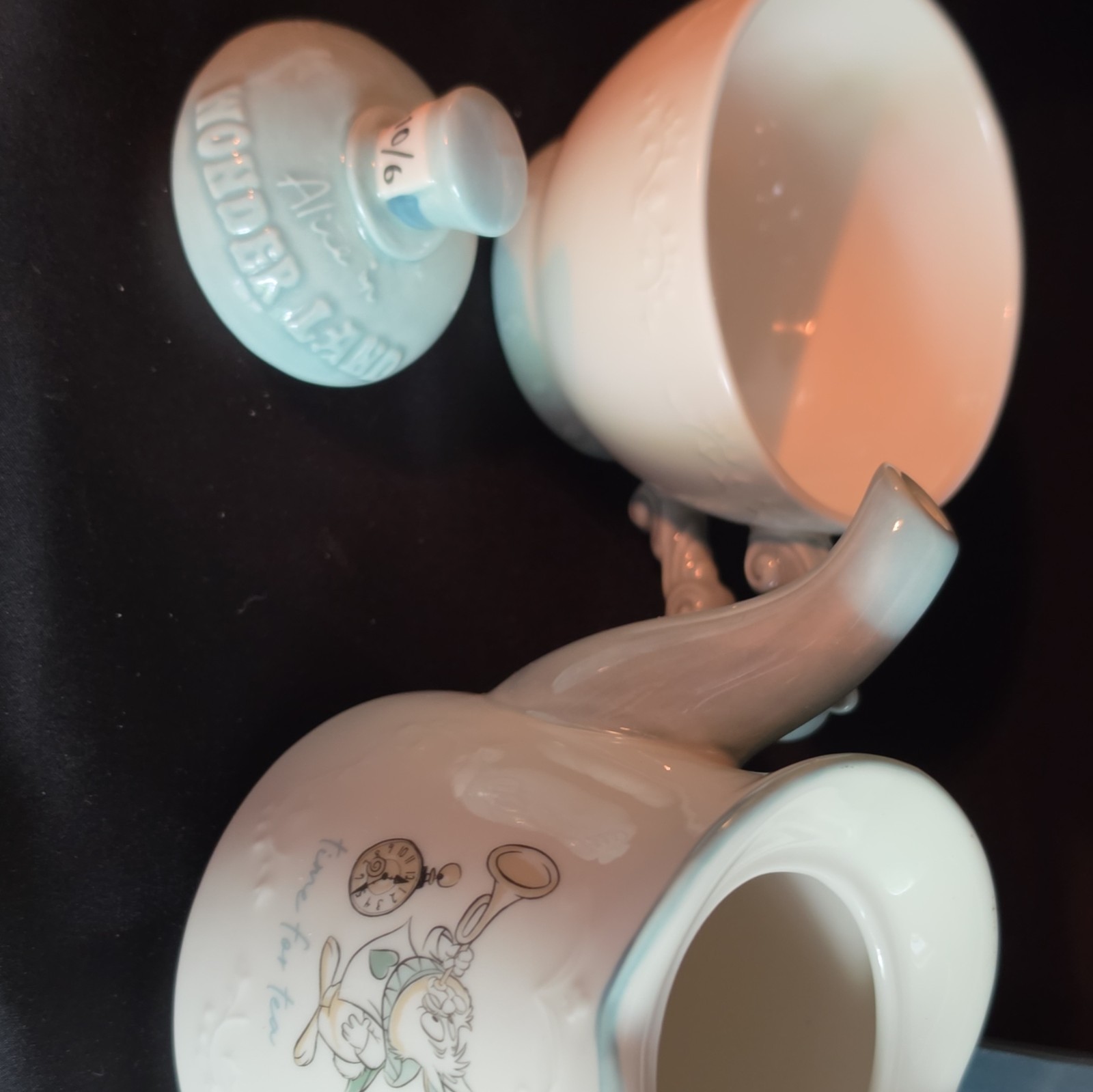 Alice in Wonderland Time for Tea Ceramic Tea Set w/ Lid, White & Blue