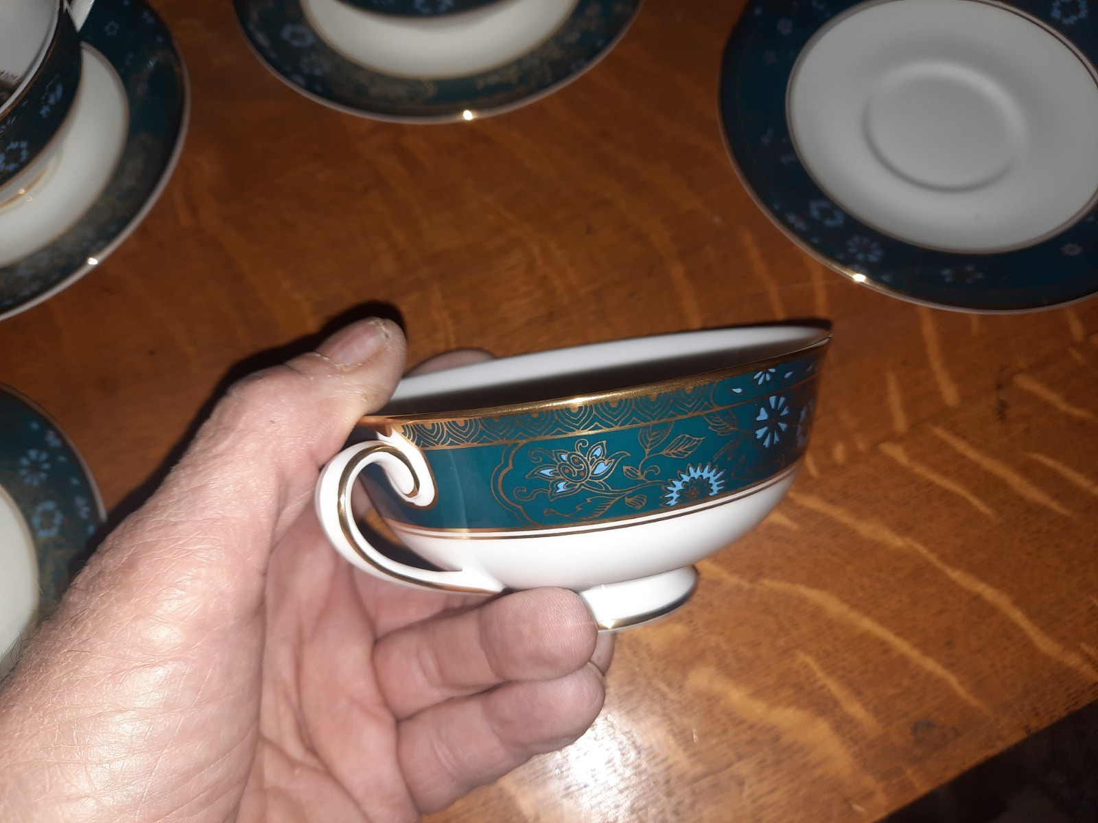 Set of 4 Royal Doulton Bone China Cream Soup Bowls & Saucers, Carlyle Pattern