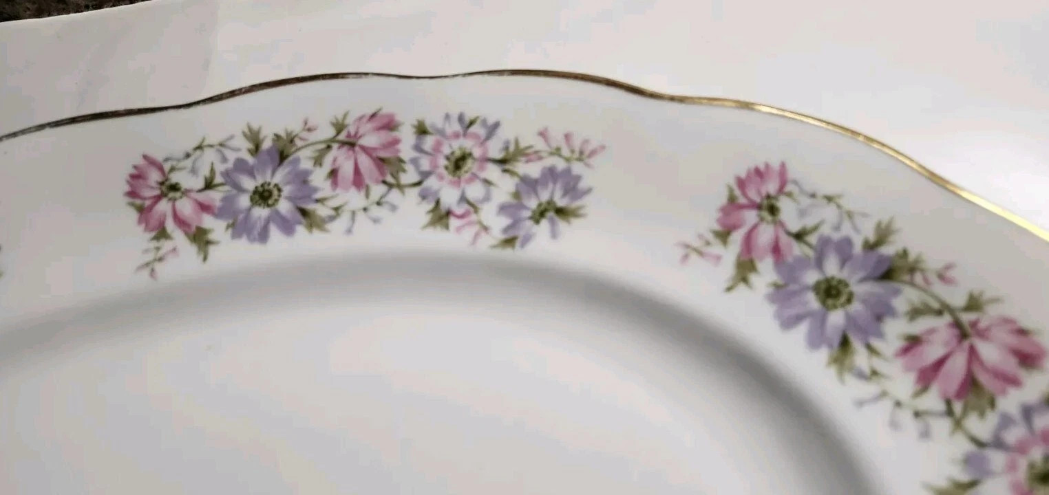 Serving Platter 15×11″ Favolina Roulette Pink Purple Floral Gold Poland Vintage