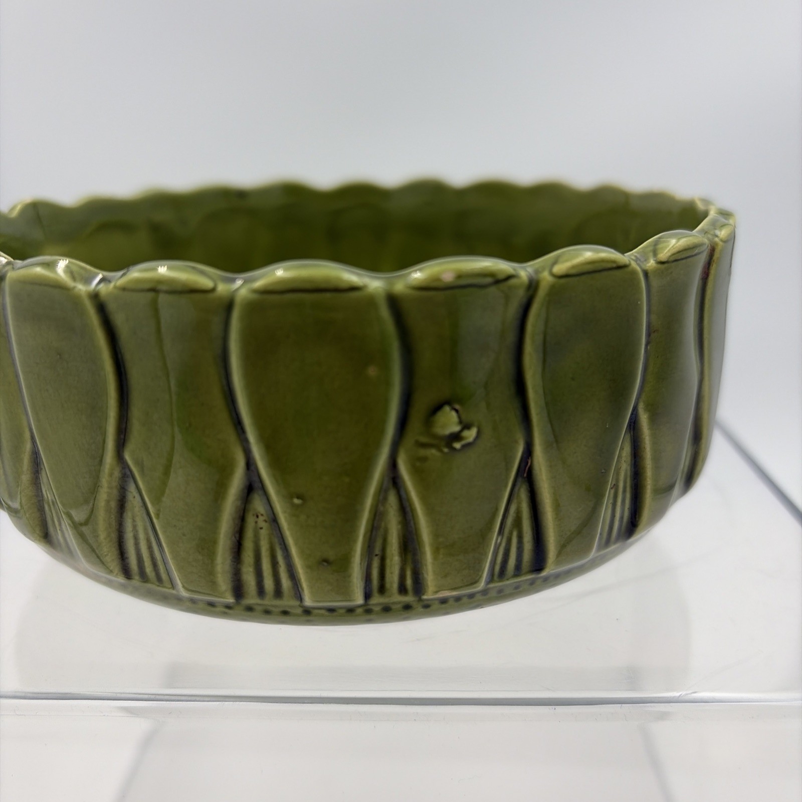 Decorative Olive Green Bowl Made In Japan. 5 1/2 Inches Wide By 2 1/2 Tall.