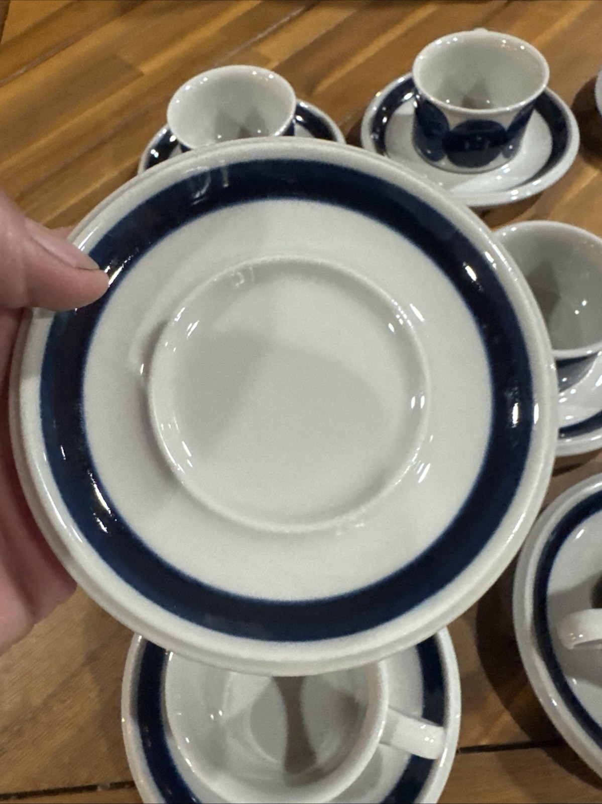 Set Of 12 Arabia Finland Anemone Blue Coffee Tea Mug Cups & Saucers 3 1/2″ Rare