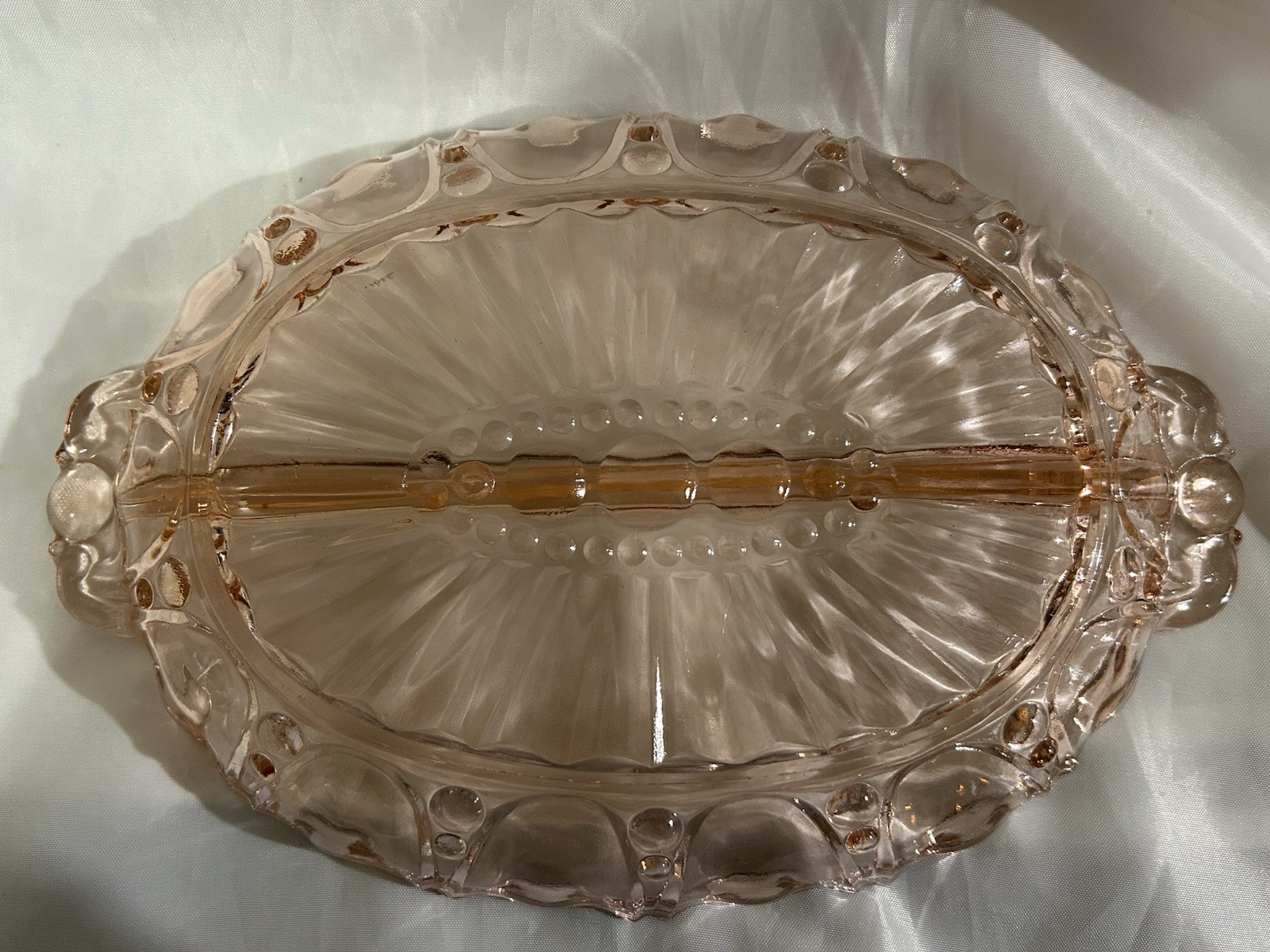 Vtg Pink Depression Glass Oyster and Pearl Divided Relish Tray Anchor Hocking