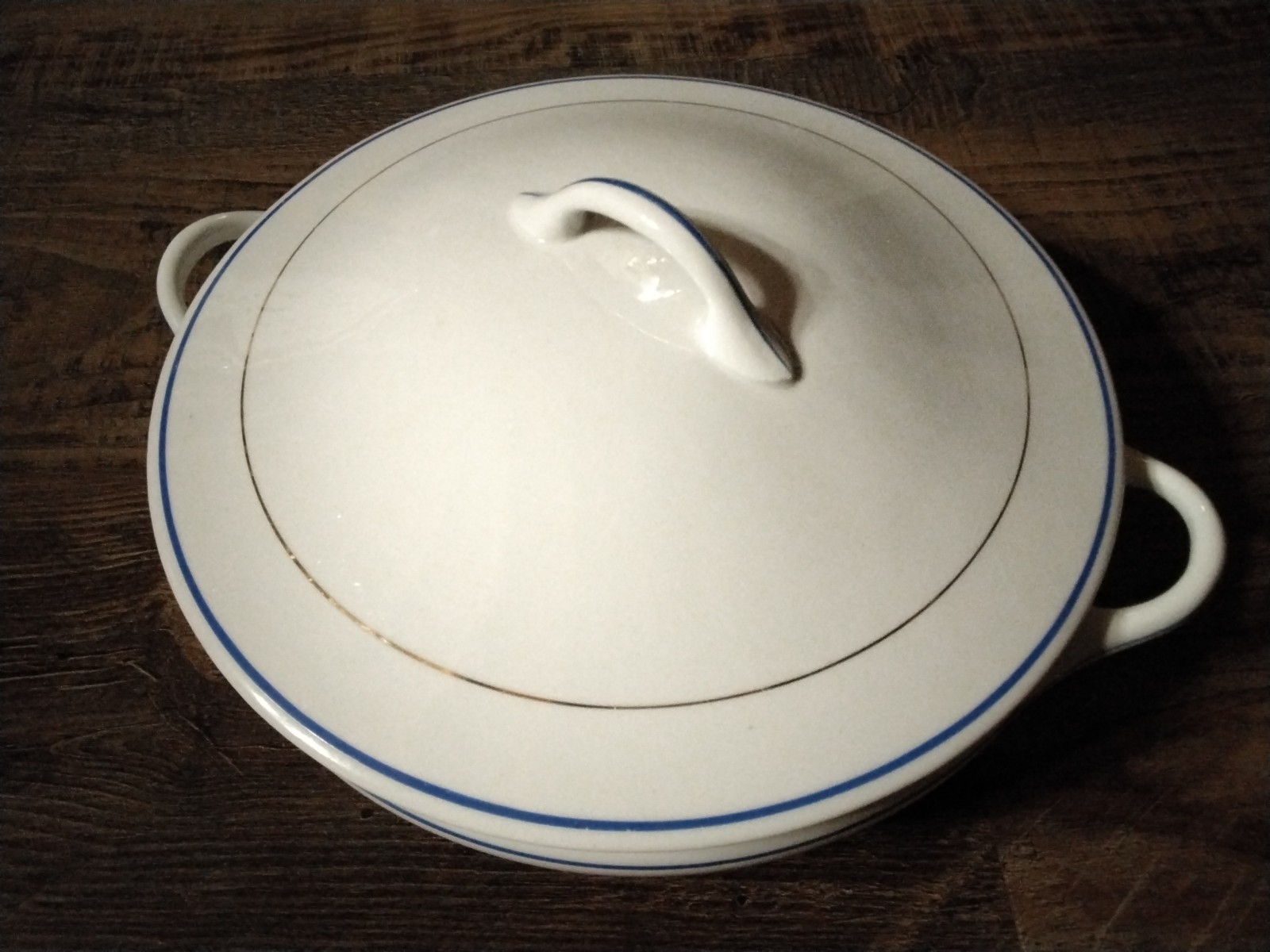 George H. Bowman Cobalt Blue Band With Gold Trim Serving Dish And Lid Vintage