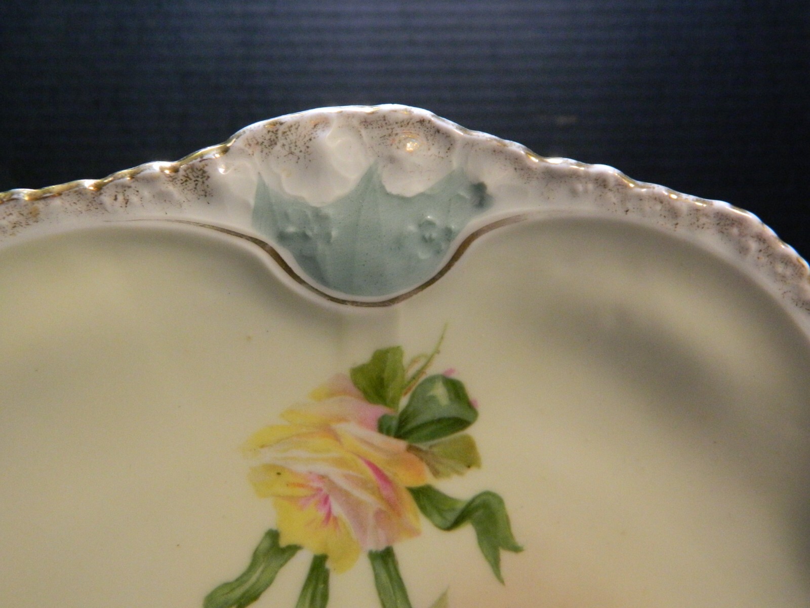 Antique RS Prussia Blue Scalloped Handled Rose Tray 1.25″x10.25″x10.5″ Excellent