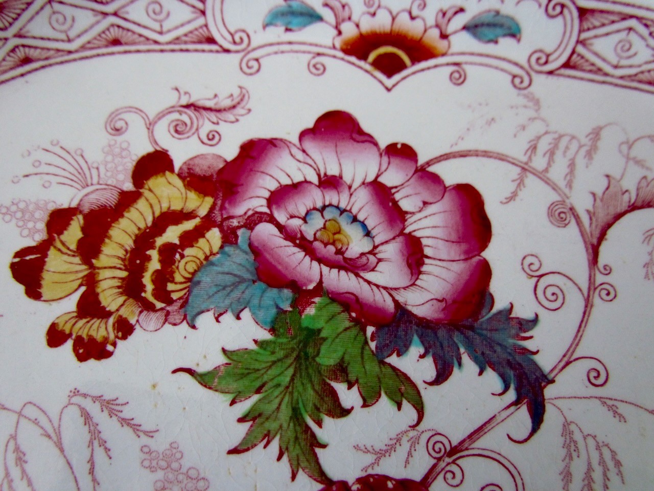 Antique Cauldon Large Platter Bentinck Turquoise Floral Transferware England