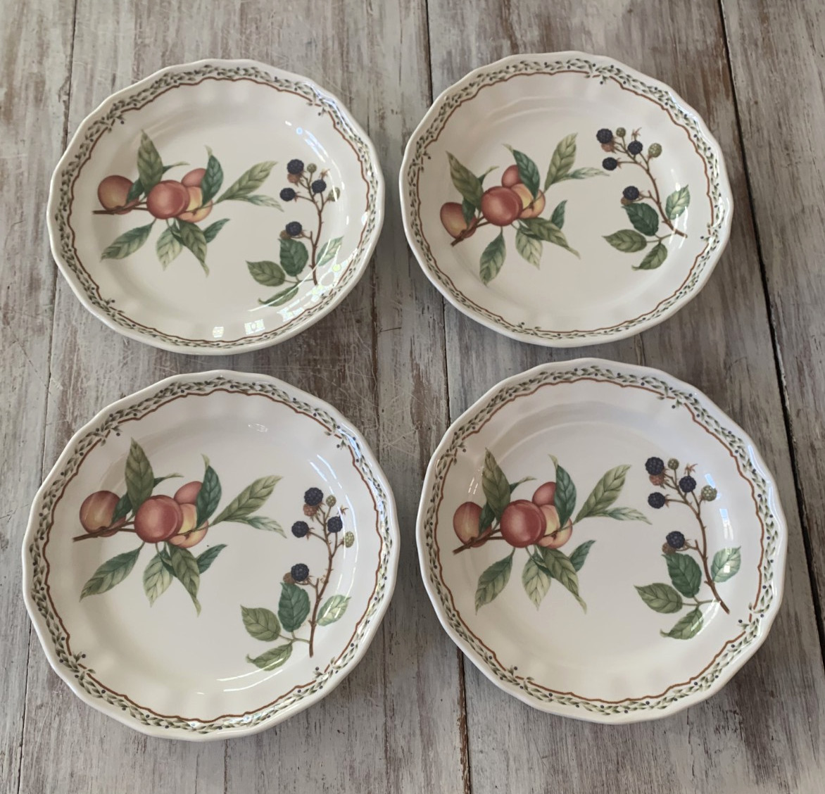 Noritake Casual Gourmet HARVEST Dinner Plates Fruit 10-5/8″ Laurel Set 4