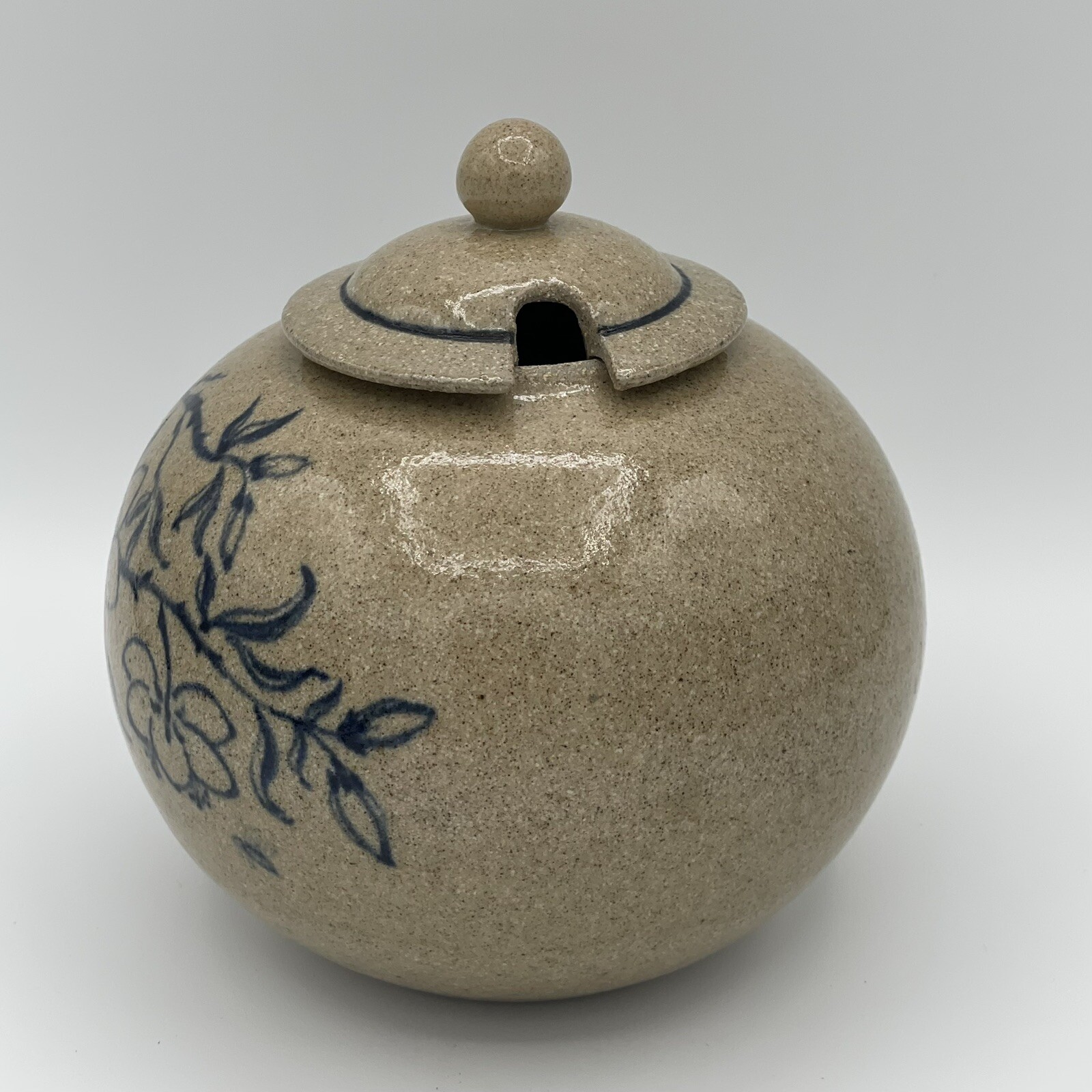 Art Pottery Earthenware – Honey Jar with Blue Flower Design and Bees