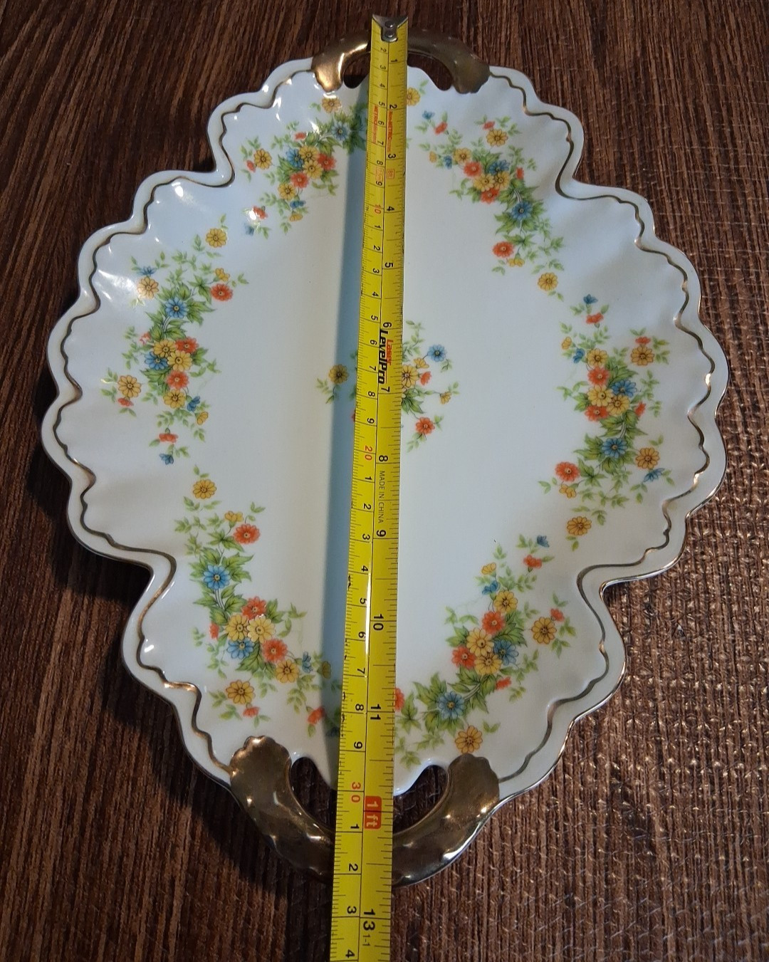 Vintage Lefton Summer Flowers Oval Platter Pattern #1905 Hand Painted Gold Trim