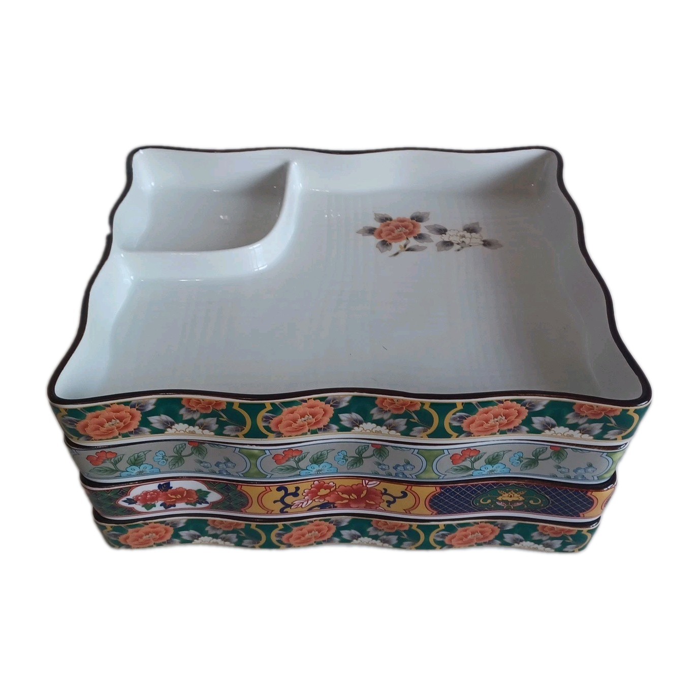SH Home Sushi & Wasabi Trays (4) Rectangular Floral 8.25″ X 6.5″, Porcelain New