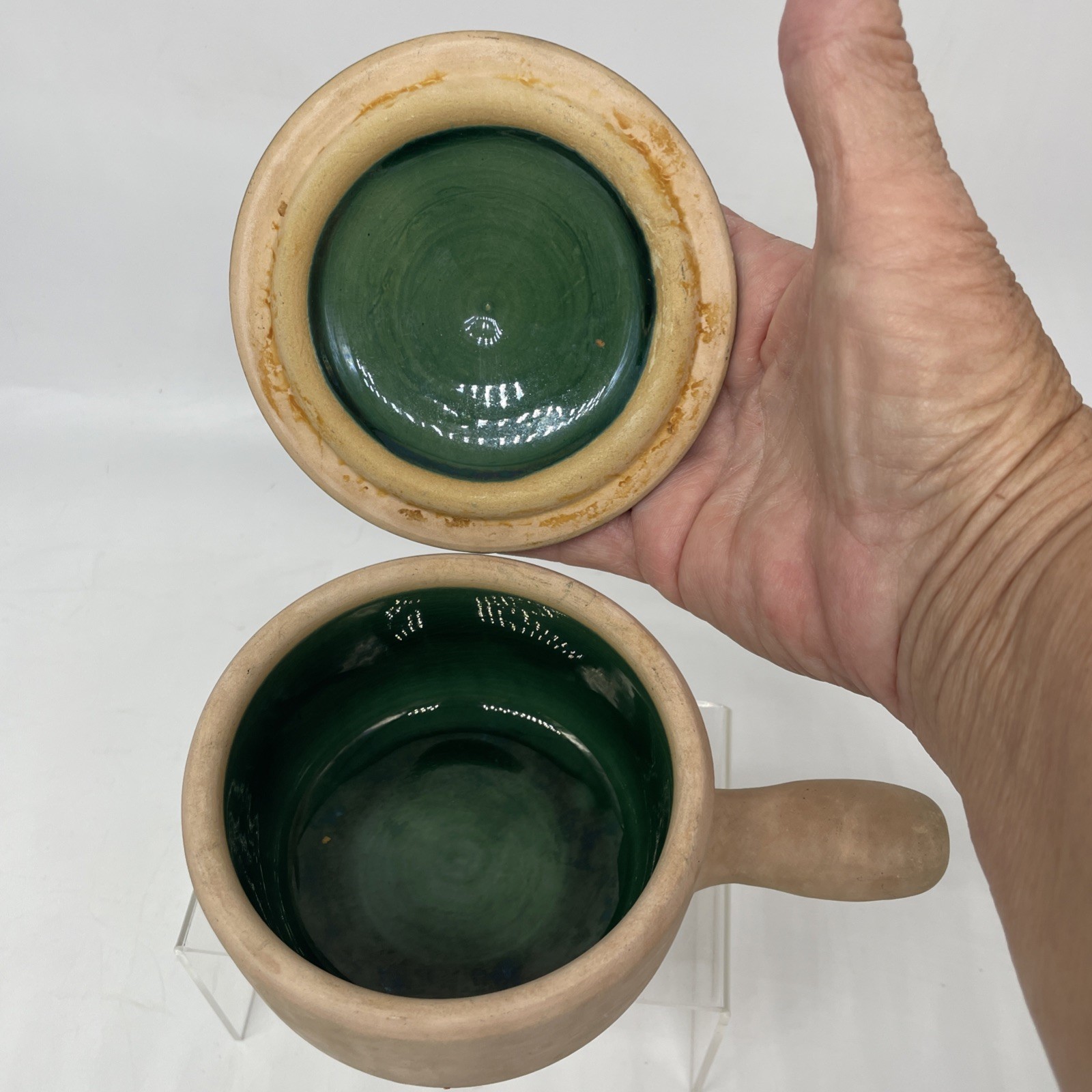 La Solana Pottery Natural Clay Body Green Lid & Body Made 1940’s-50’s Casserole