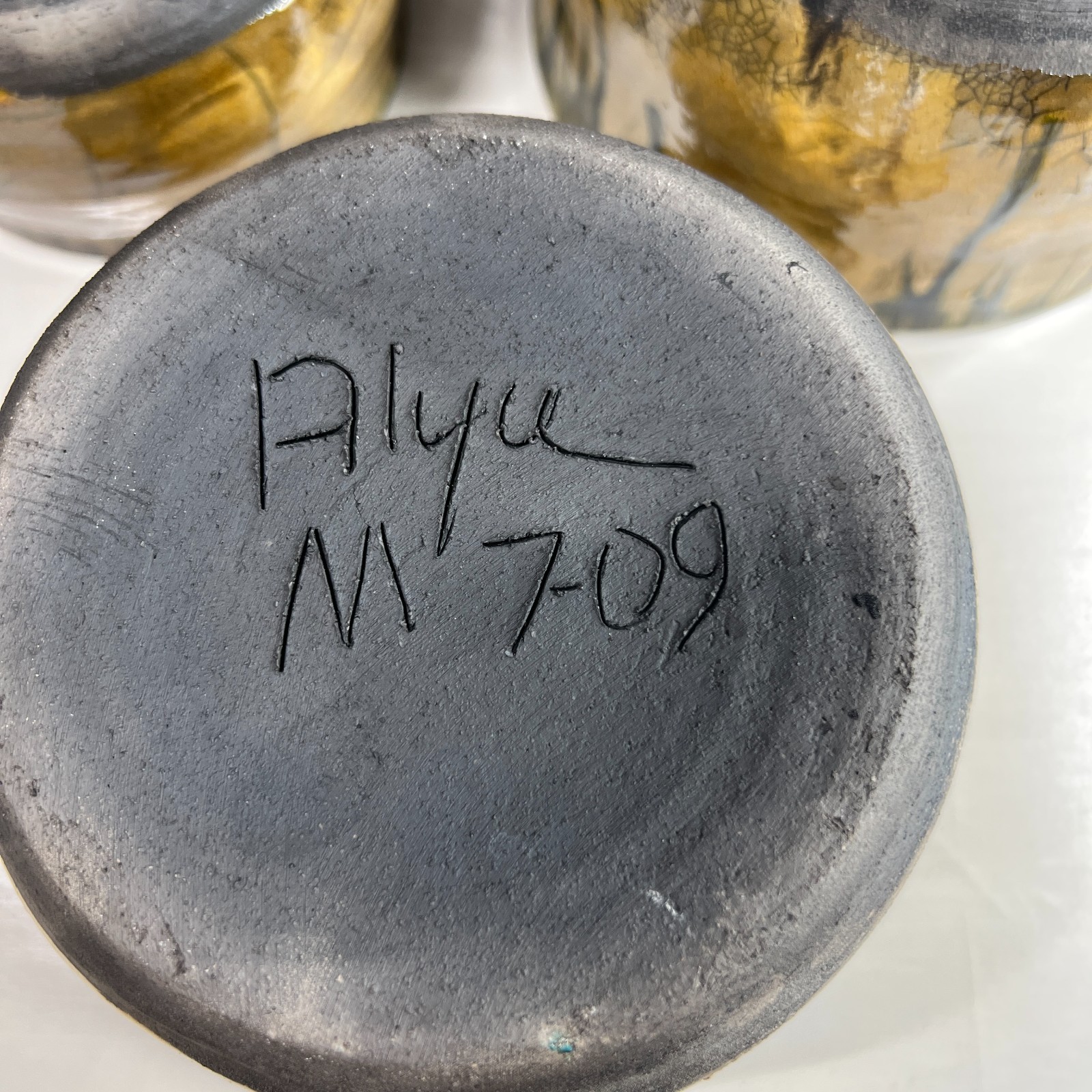 Handmade Studio Pottery Bowl Set 3 Signed Alyce Drip Glaze Ceramic