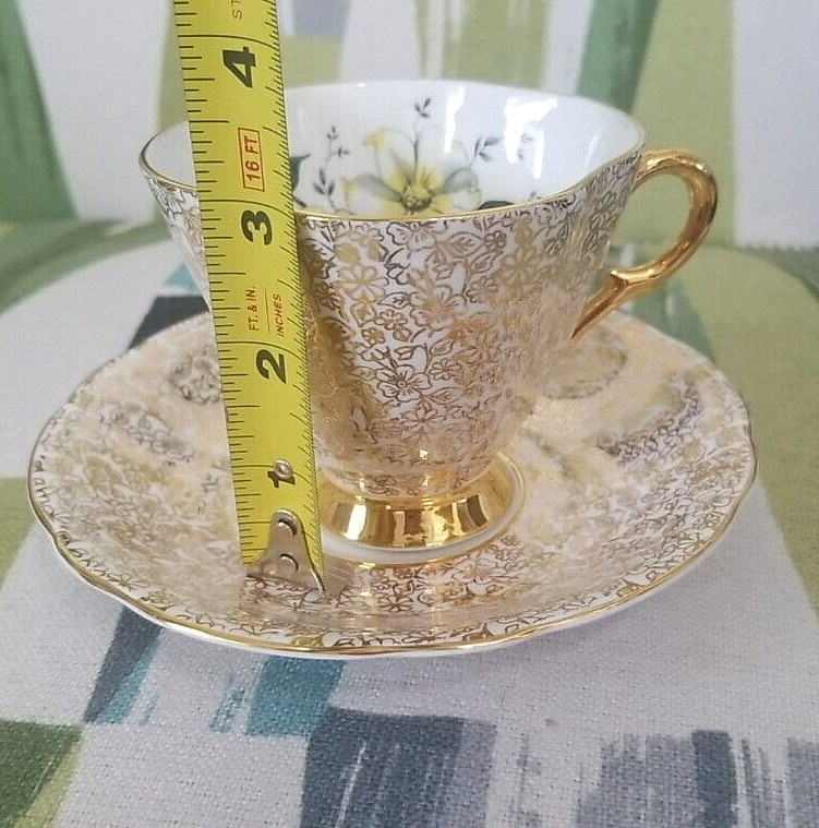 Windsor Bone China Tea Cup and Saucer Gold Dogwood Pattern Made In England