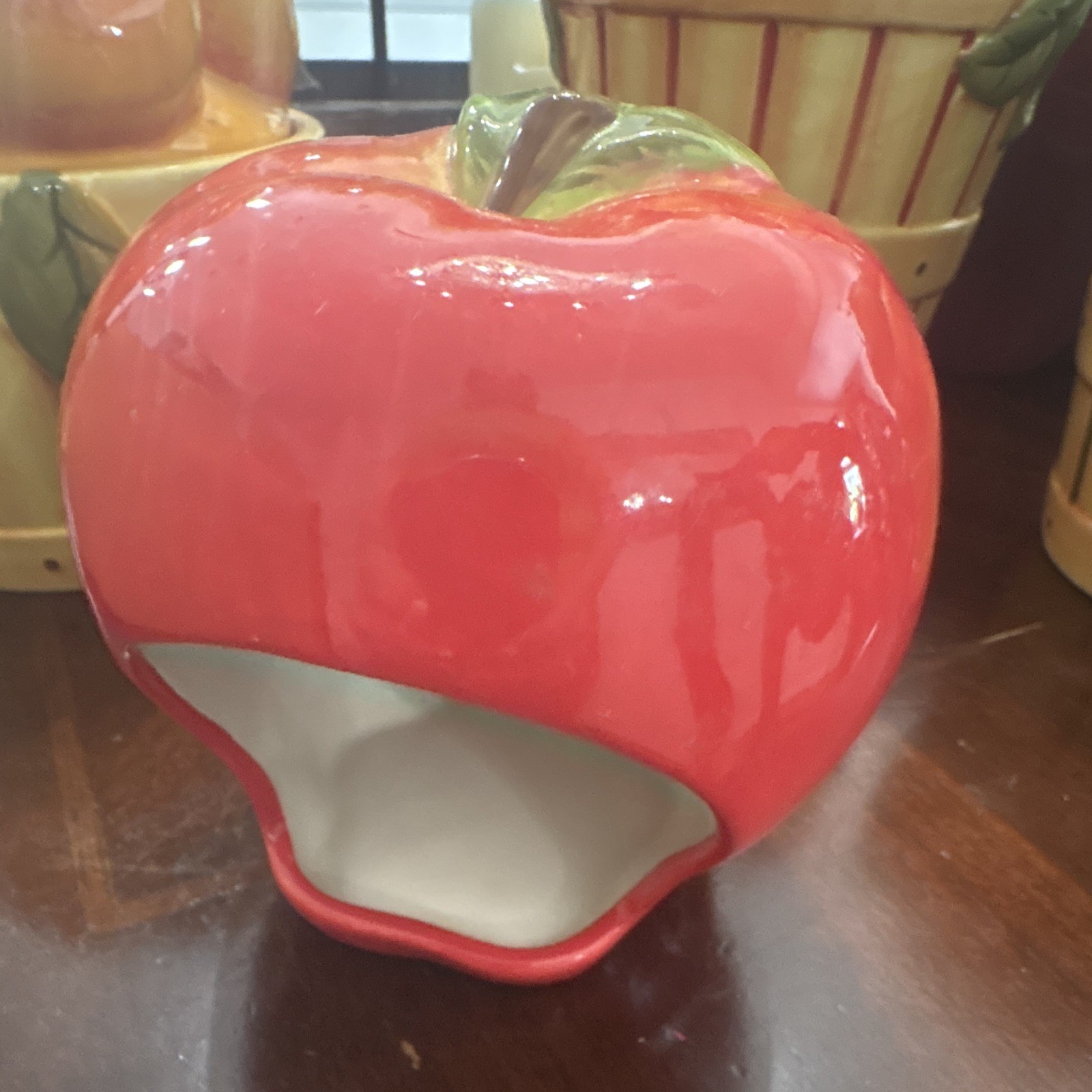 Cracker Barrel Old Country Store Glossy Ceramic Apple Jar Canister Red/Green