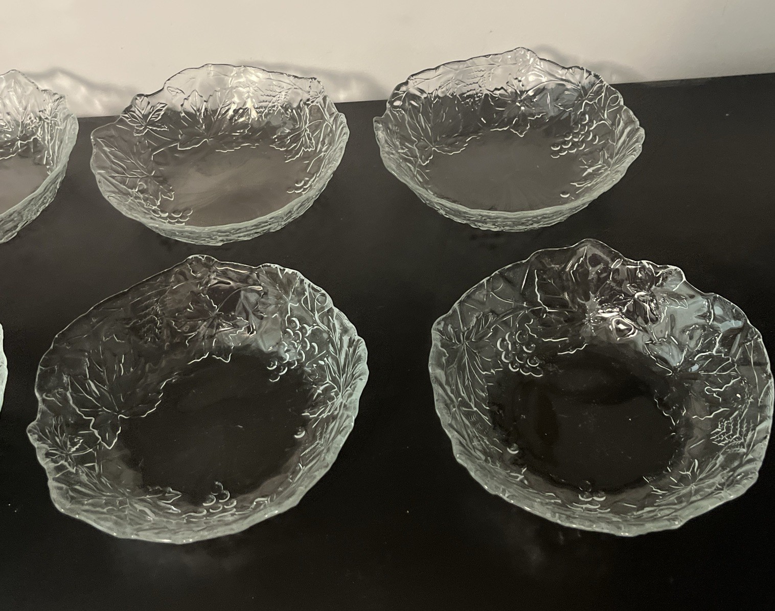 8 Mallory Vintage Clear Glass D’Arques Cereal Bowls Cristal Grapevine Durand