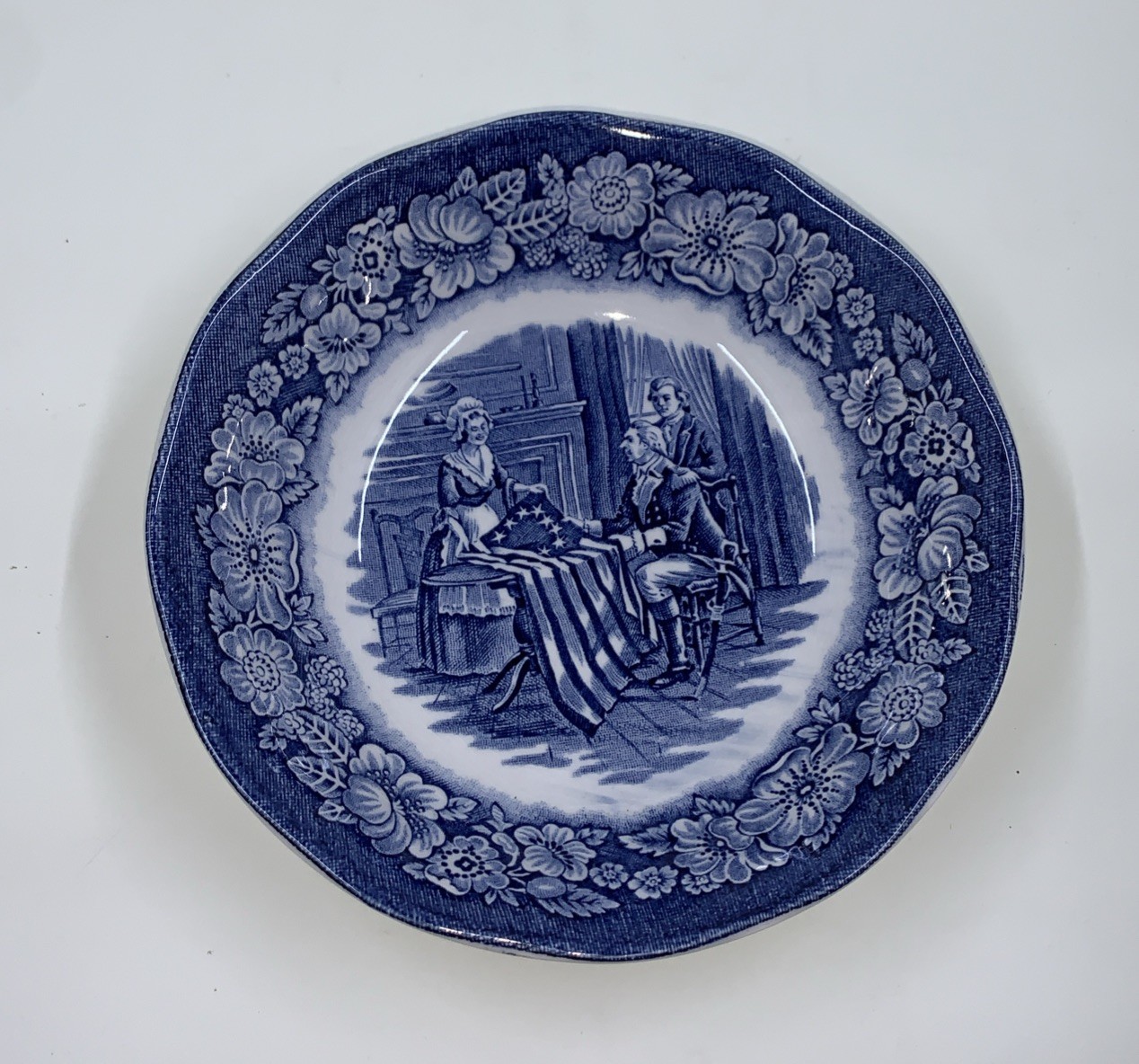 Liberty Blue Historical Colonial Scenes Berry Bowl 5″ Betsy Ross Blue White VTG