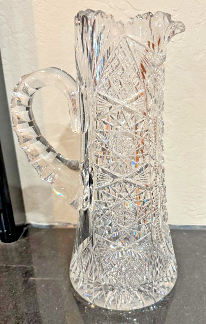1880 – 1912 AMERICAN BRILLIANT PERIOD LEADED CRYSTAL PITCHER 11″ TALL – DS31