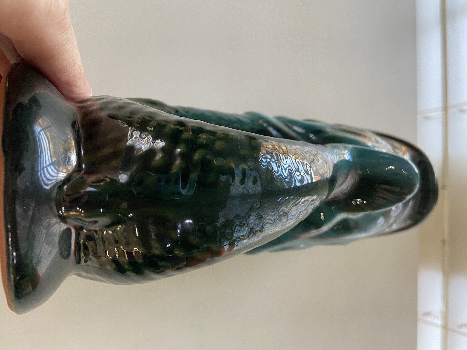 Teal Green Blue Fish Pot Pitcher Gurgle 8in Pottery by Rainbow Ceramics Canada