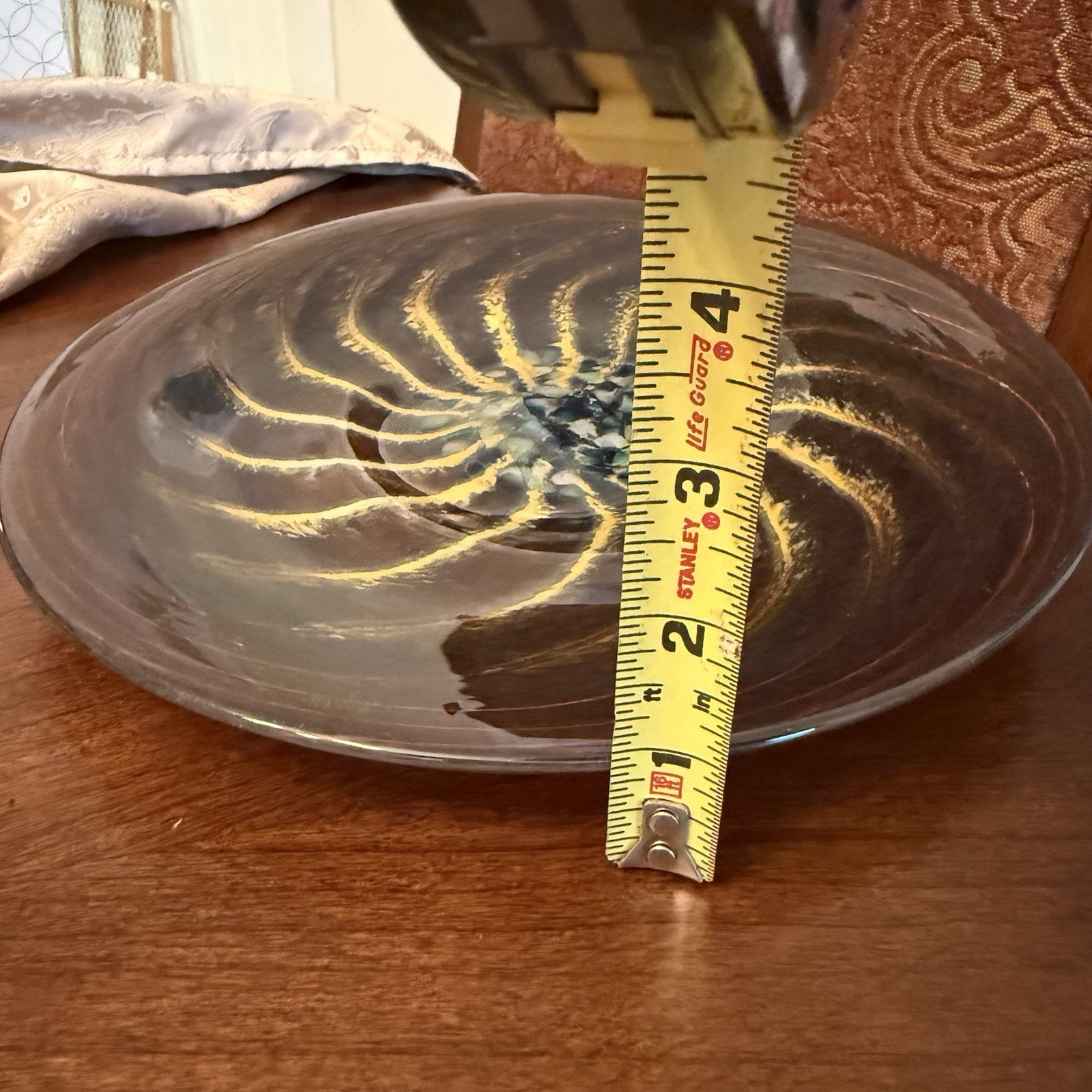 Contemporary Piece Of Art Glass Featuring A Swirling Design Brown, Blue & Yellow