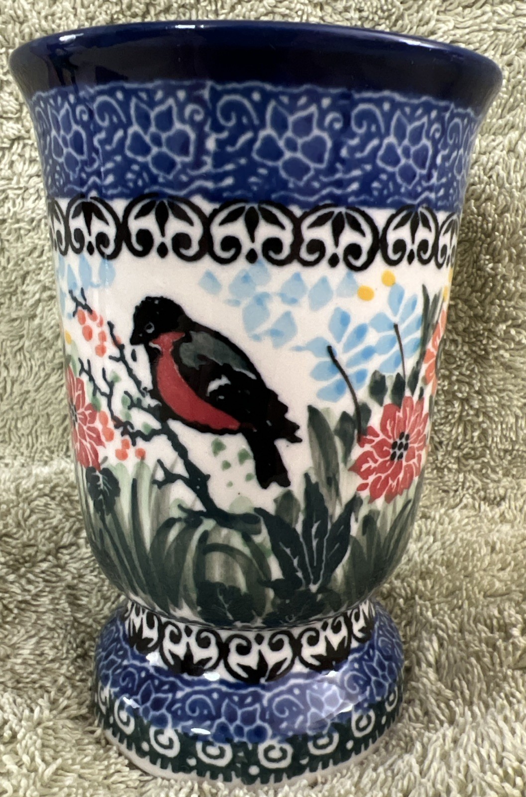 Unikat Poland Teresa Liana #3225 Footed Floral/Bird 8 oz. Coffee Mug