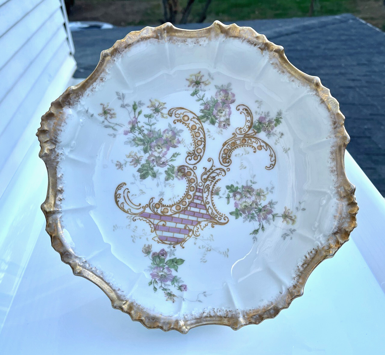 Antique Coiffe Limoges Bowl, Art Nouveau Asymmetrical Design, 1890s Serving Bowl
