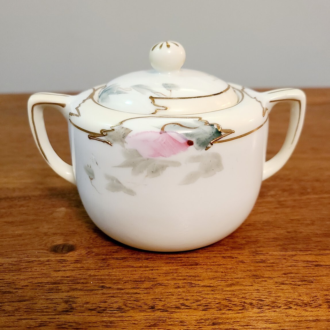 Antique Edwardian White Gold Rimmed w/ Pink, White & Green Floral Nippon Tea Set