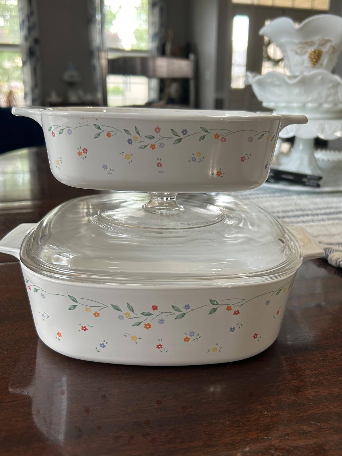 Corning Ware English Meadows A-2-B 2 Liter Casserole w/Pyrex Lid & A-1-B 1 Liter