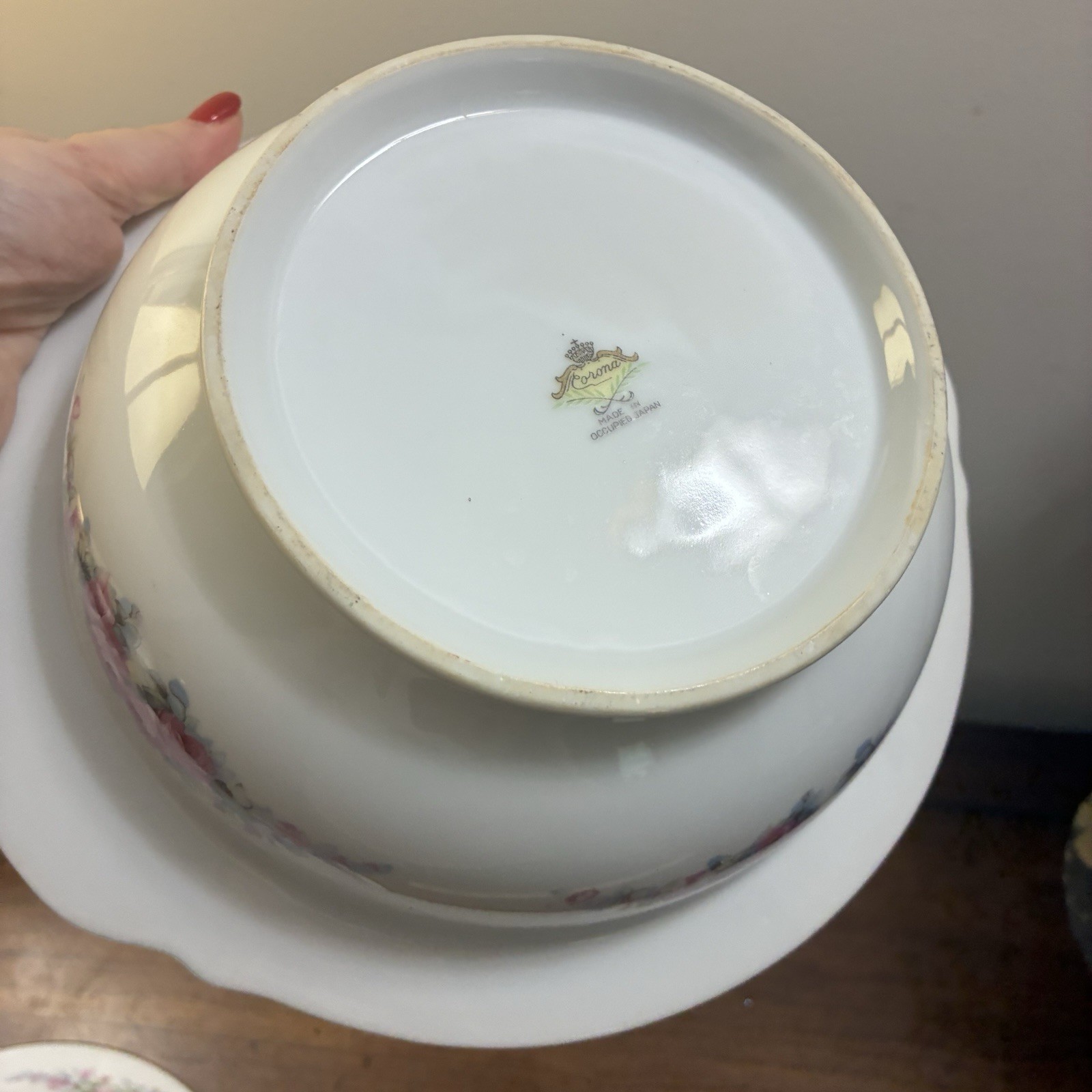 Vintage Fine China Corona Serving Bowl W Lid Pink Roses Made In Occupied Japan