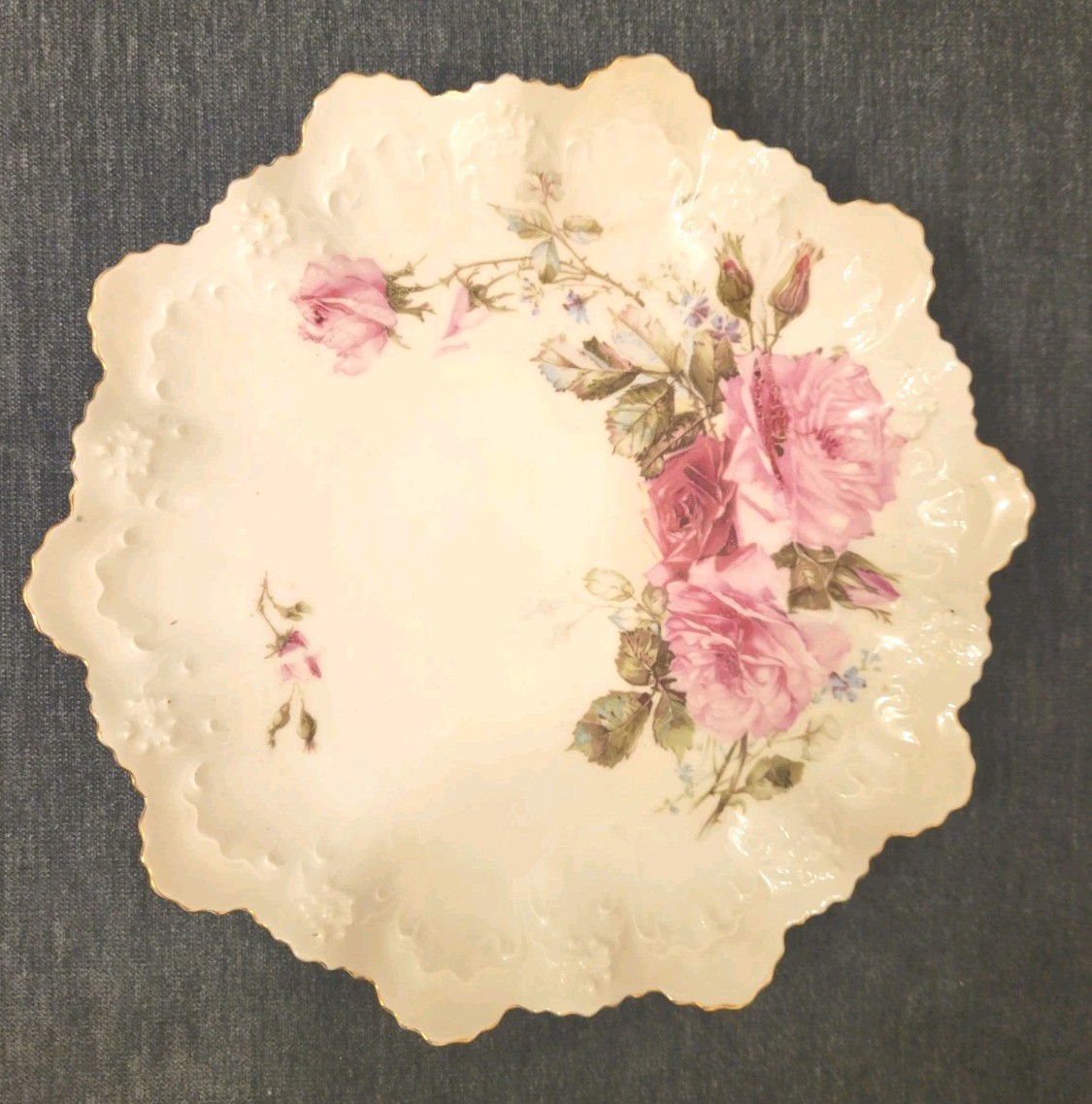 RS Prussia Antique 9″ Porcelain Plate Scalloped Floral Pink Roses 2282