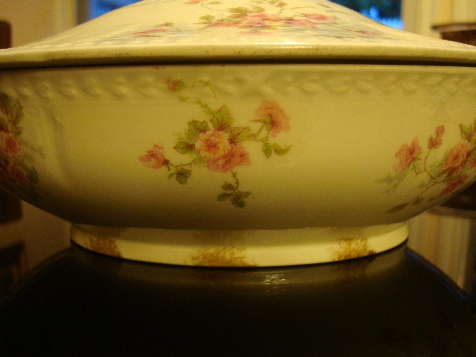 Haviland Limoges France Lidded Tureen Casserole Dish, Floral Pink Roses & Gold