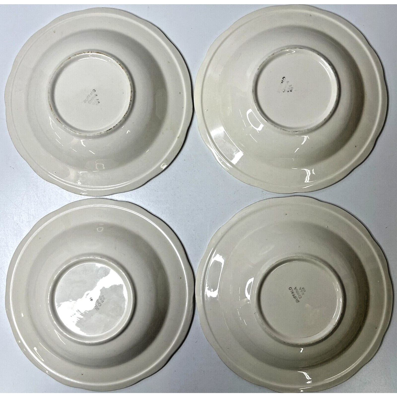 Lot of 4 Buffalo China Off White Scalloped Luncheon Plates 8 3/4 inches