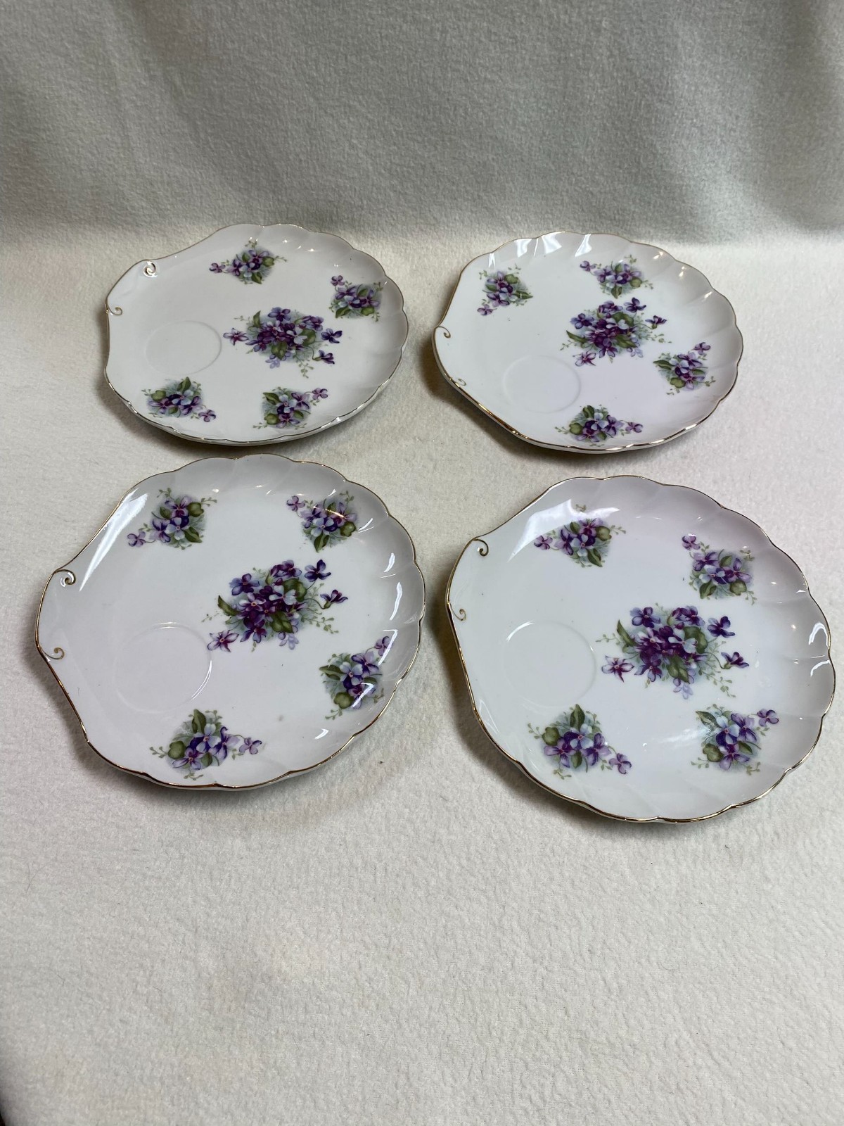 Vtg Hand-painted Lefton Purple Violet 8 Piece Snack Plates with Matching Cup Set