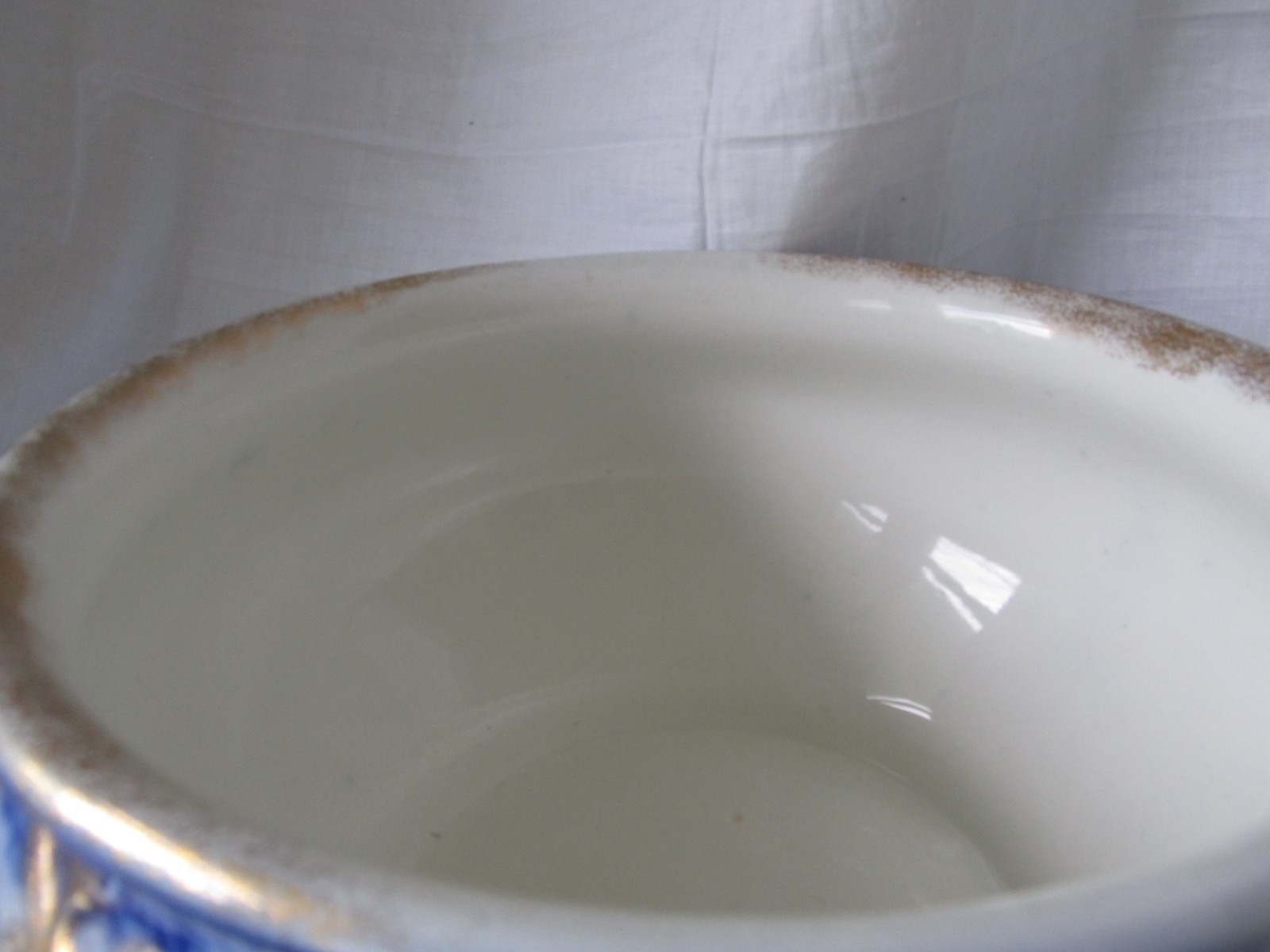 Victorian Flow Blue Chamber Pot Gold Gilt J&G Meakin “Moderna” Antique 1895-1915