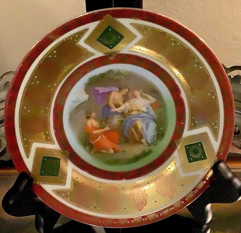 Antique~RLS Germany Decorative 6.75” Plate~Hand Decorated/Gilding~Roman/Grecian~