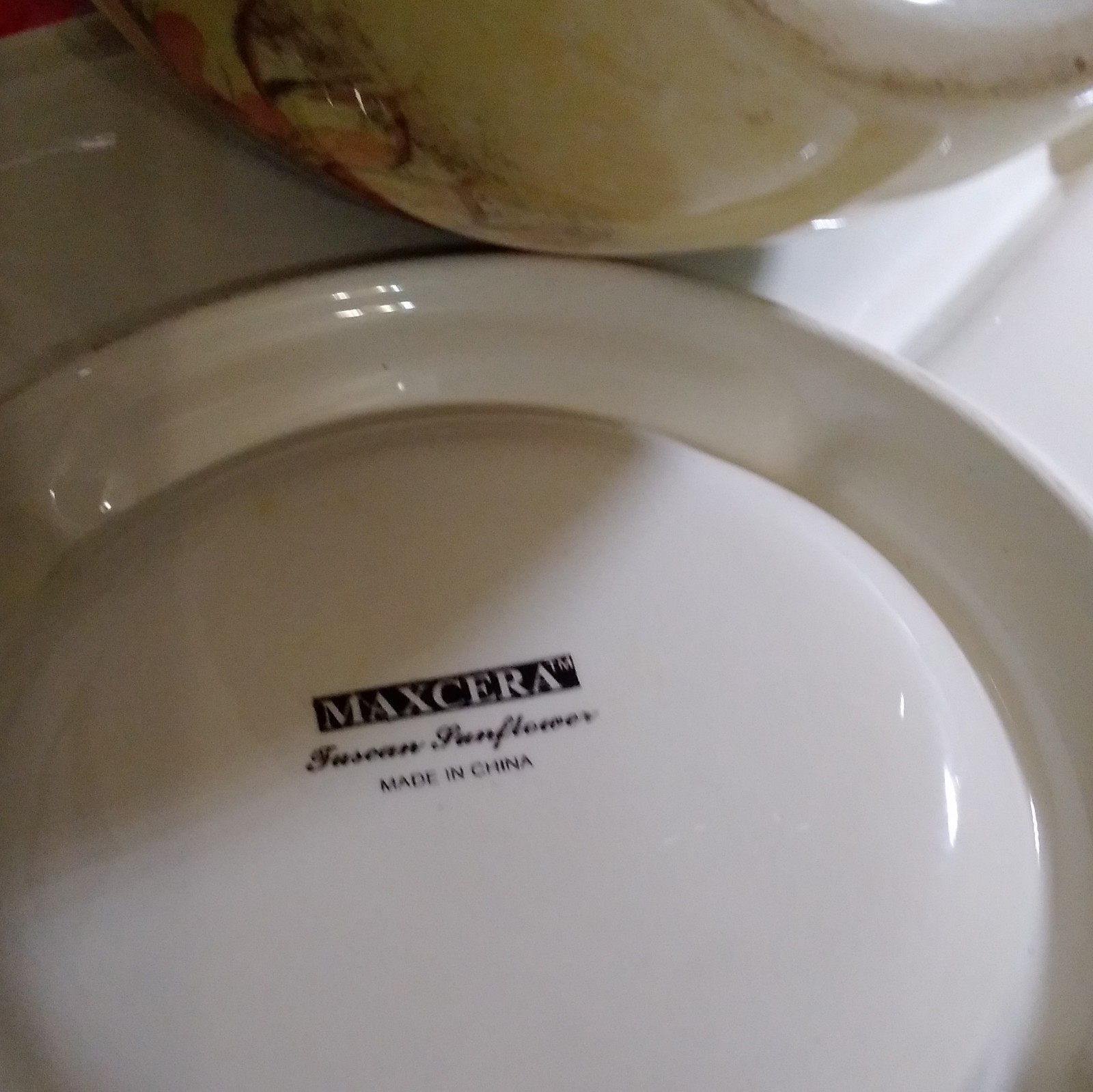 Maxcera Tuscan Sunflowers Round Divided Ceramic Serving Tray Glossy Backstamp