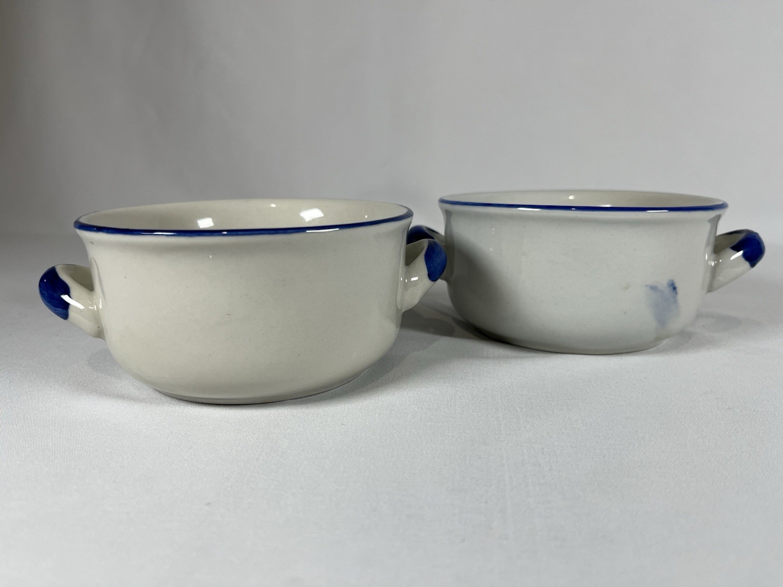 Chi Jiang China Blue Floral Stoneware Soup Bowls With Handles Set Of 2