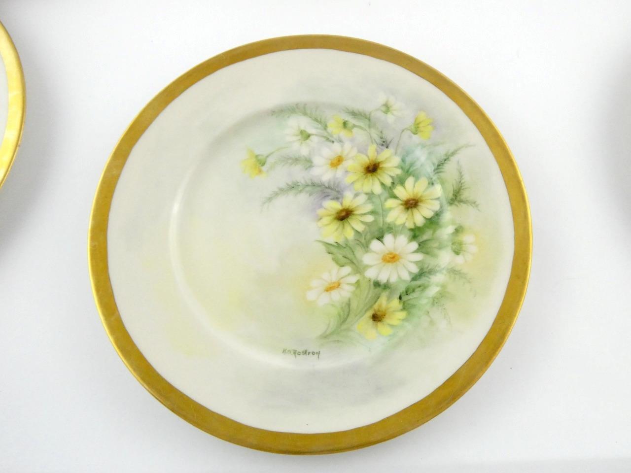 6 Hand Painted Vintage 1970s Porcelain Salad Plates Flowers Hydrangea Daisy VGC